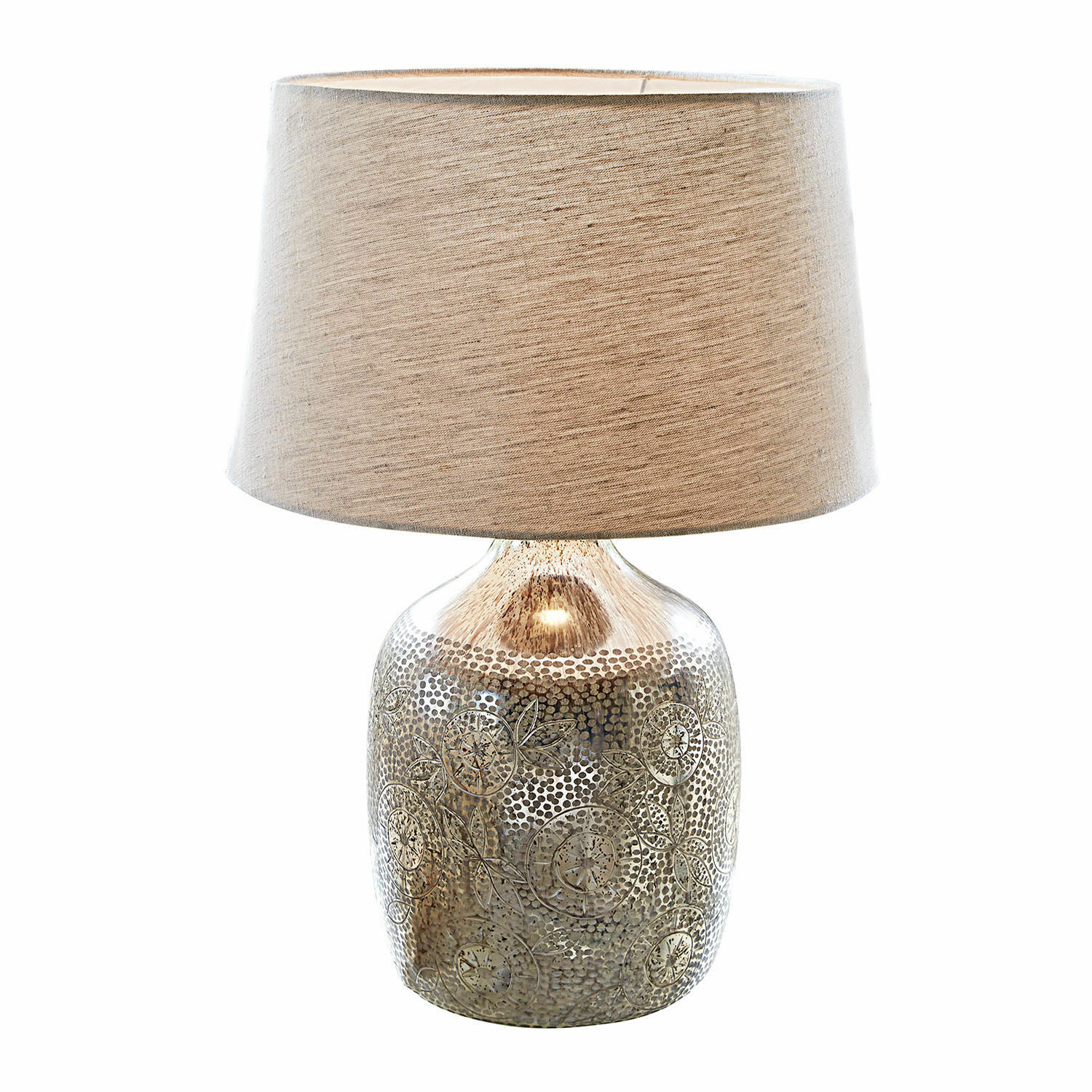 Lampe à poser Leonarda Lampe de table avec base en métal doré vieilli et abat-jour beige en tissu pour décoration intérieure