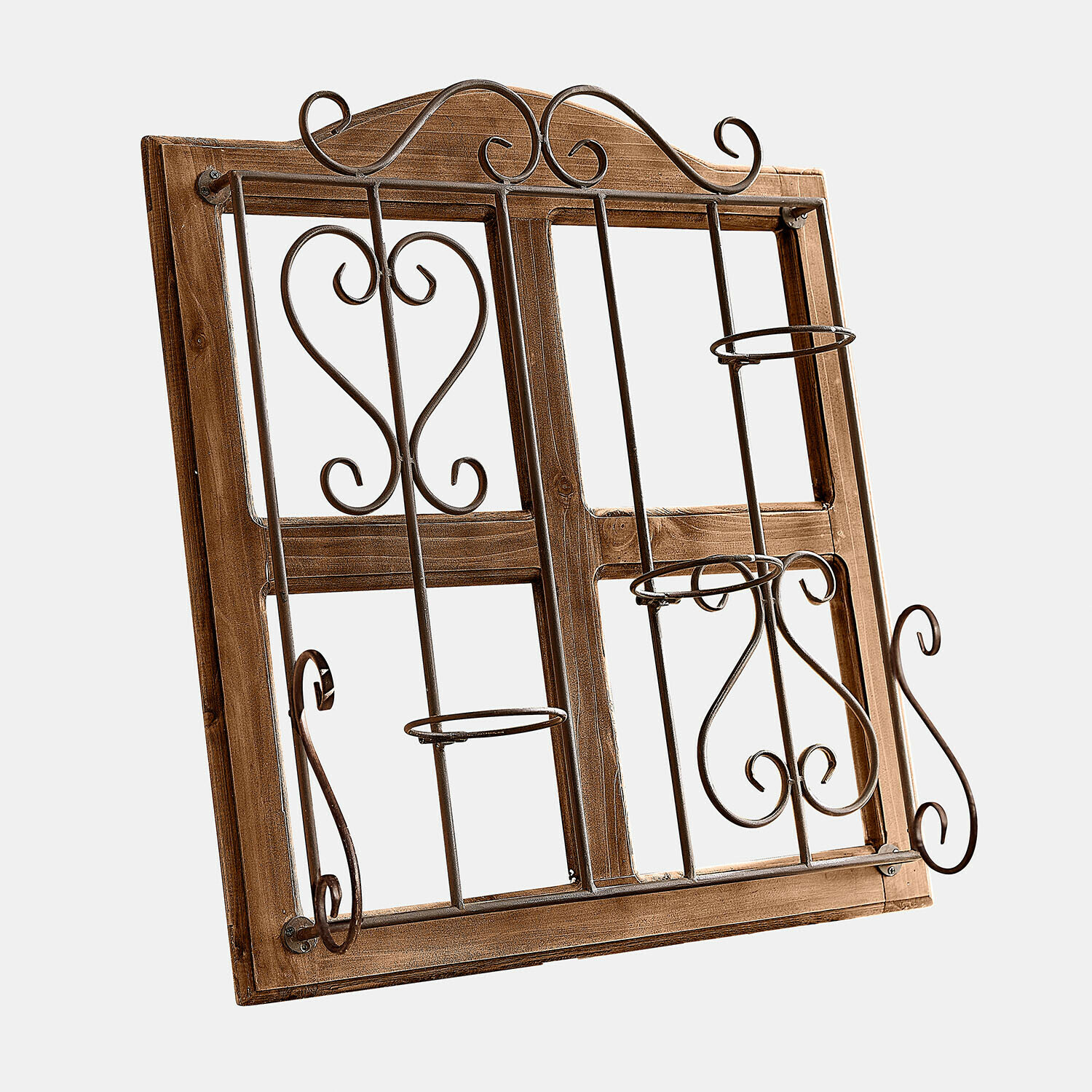 Porte-plantes Nectarise Cadre en bois avec décorations métalliques et supports pour pots de fleurs style rustique