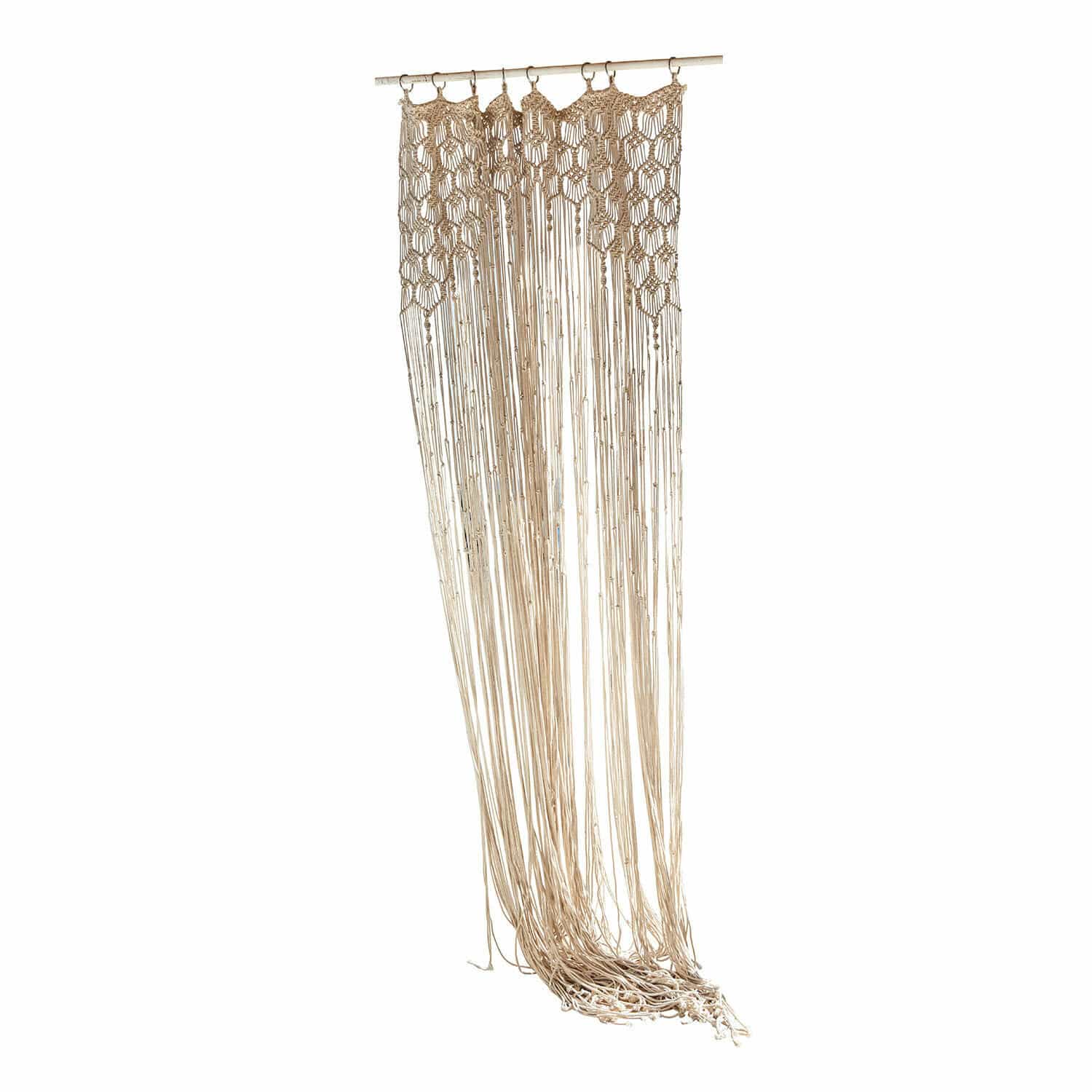 Rideau Manville Décoration murale macramé beige en coton avec longues franges pour suspension intérieure