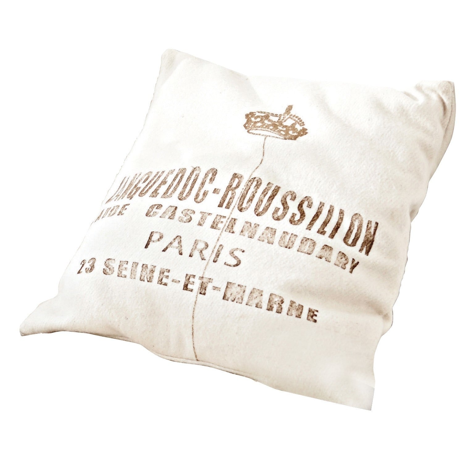 Coussin Roussilion Coussin décoratif blanc avec impression texte et couronne, tissu doux style vintage