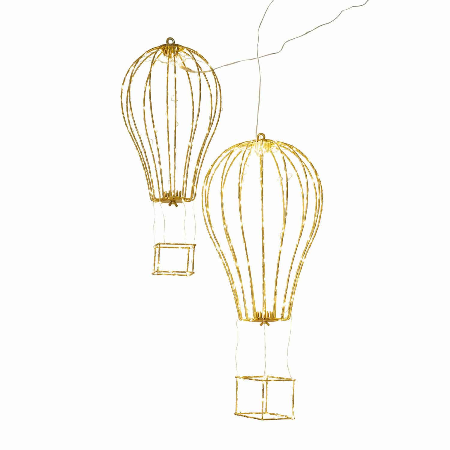 Lot de 2 montgolfières à LED Bylle Lanterne décorative en forme de montgolfière en métal doré avec éclairage LED pour décoration intérieure