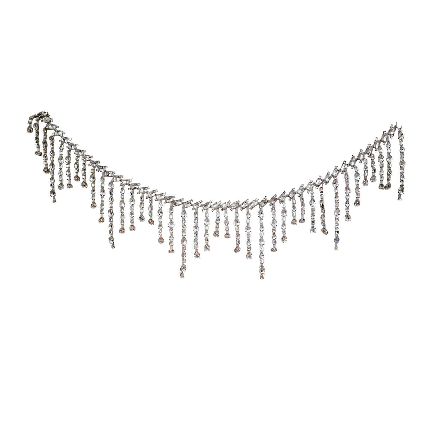 Guirlande Nastis Collier argenté avec pendentifs en cristal, bijou élégant pour femmes pour occasions spéciales