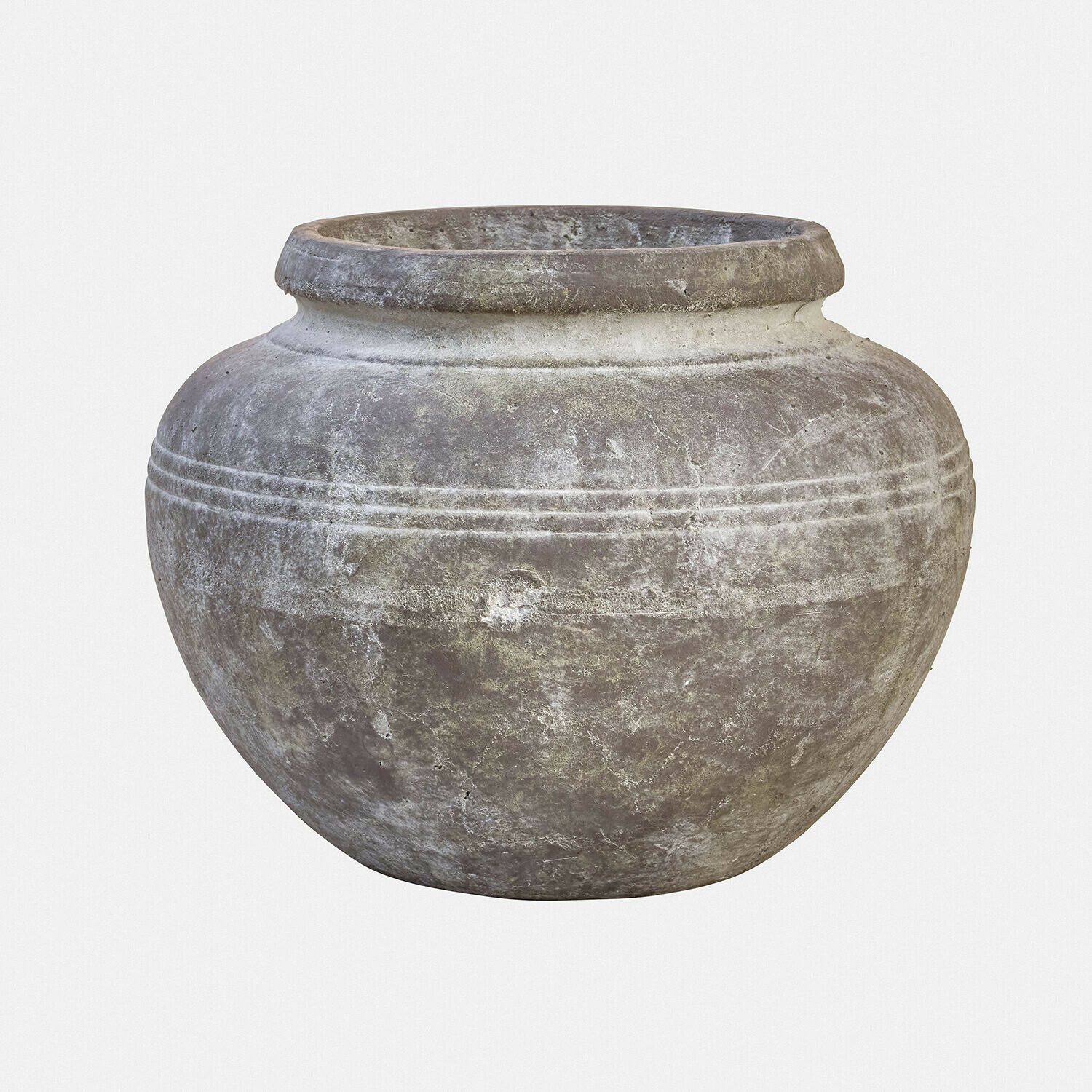 Vase Haldoríe Grand vase rond en pierre grise avec décoration discrète, idéal pour jardin ou intérieur