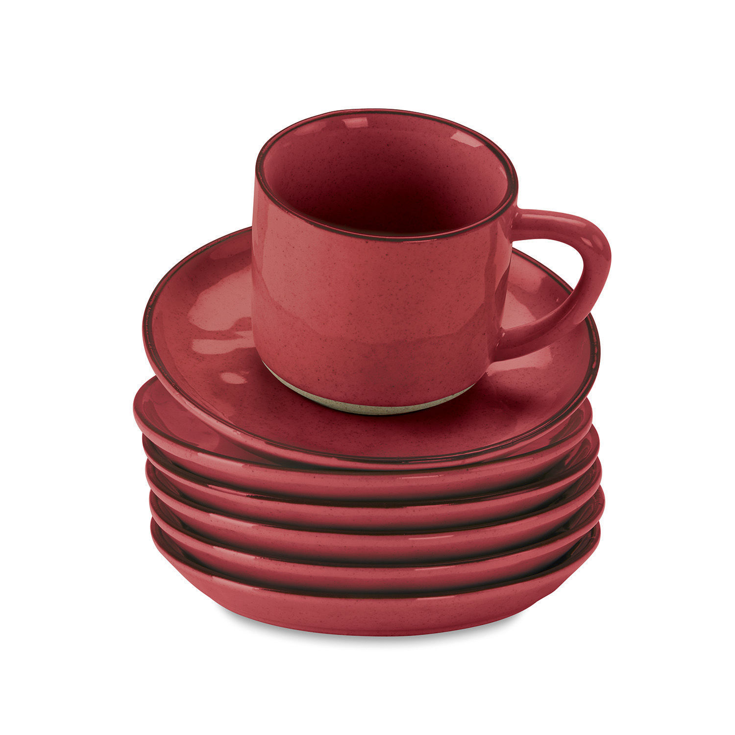 rouge Ensemble de 6 tasses et soucoupes en céramique rouge Biarritz pour café et thé