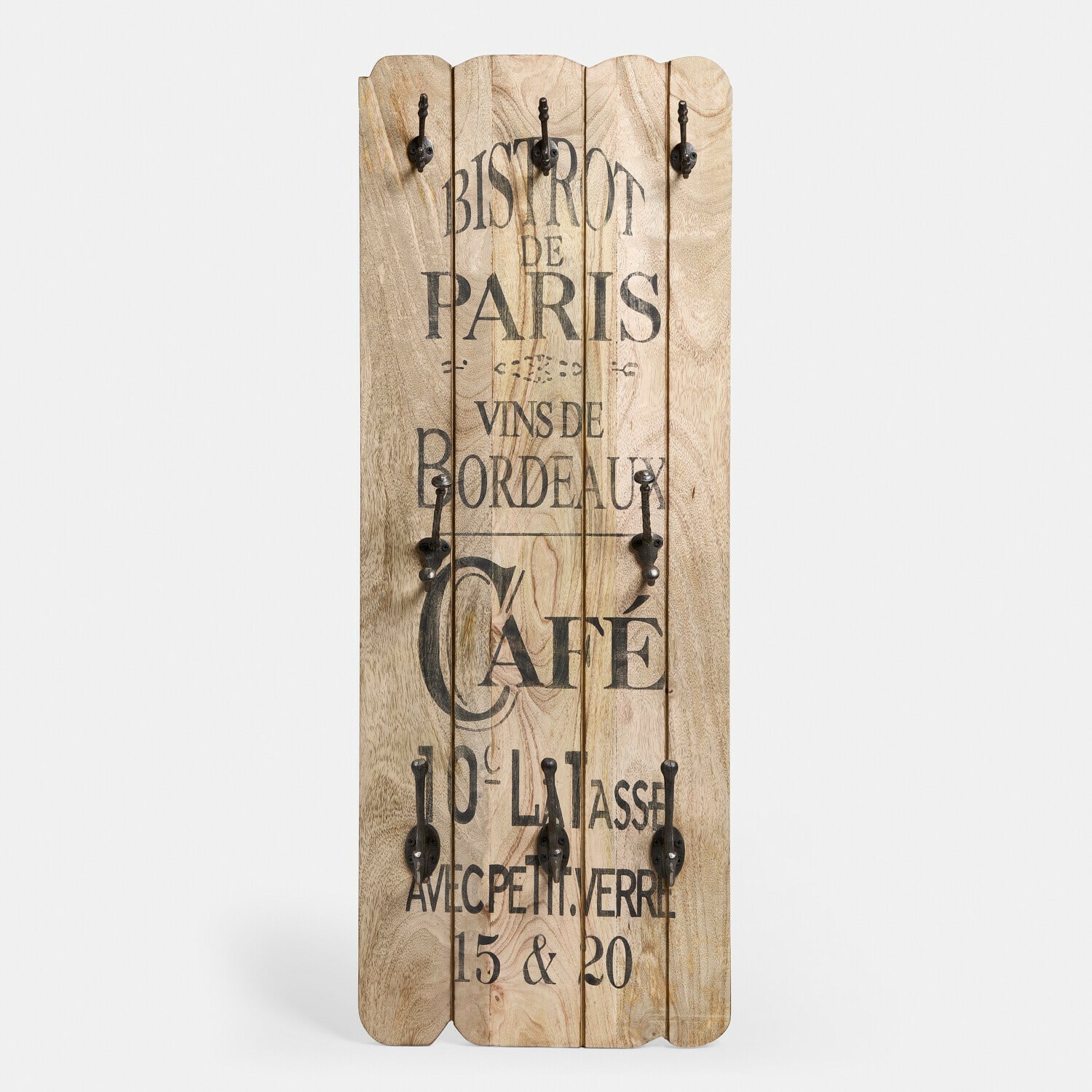 Portemanteau Frélomane Porte-manteau mural en bois clair avec crochets en métal noir et inscription française vintage