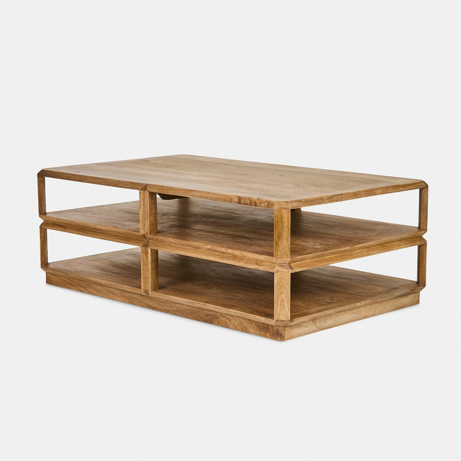 Table basse Inverly Table basse en bois de manguier naturel avec deux étagères ouvertes pour rangement
