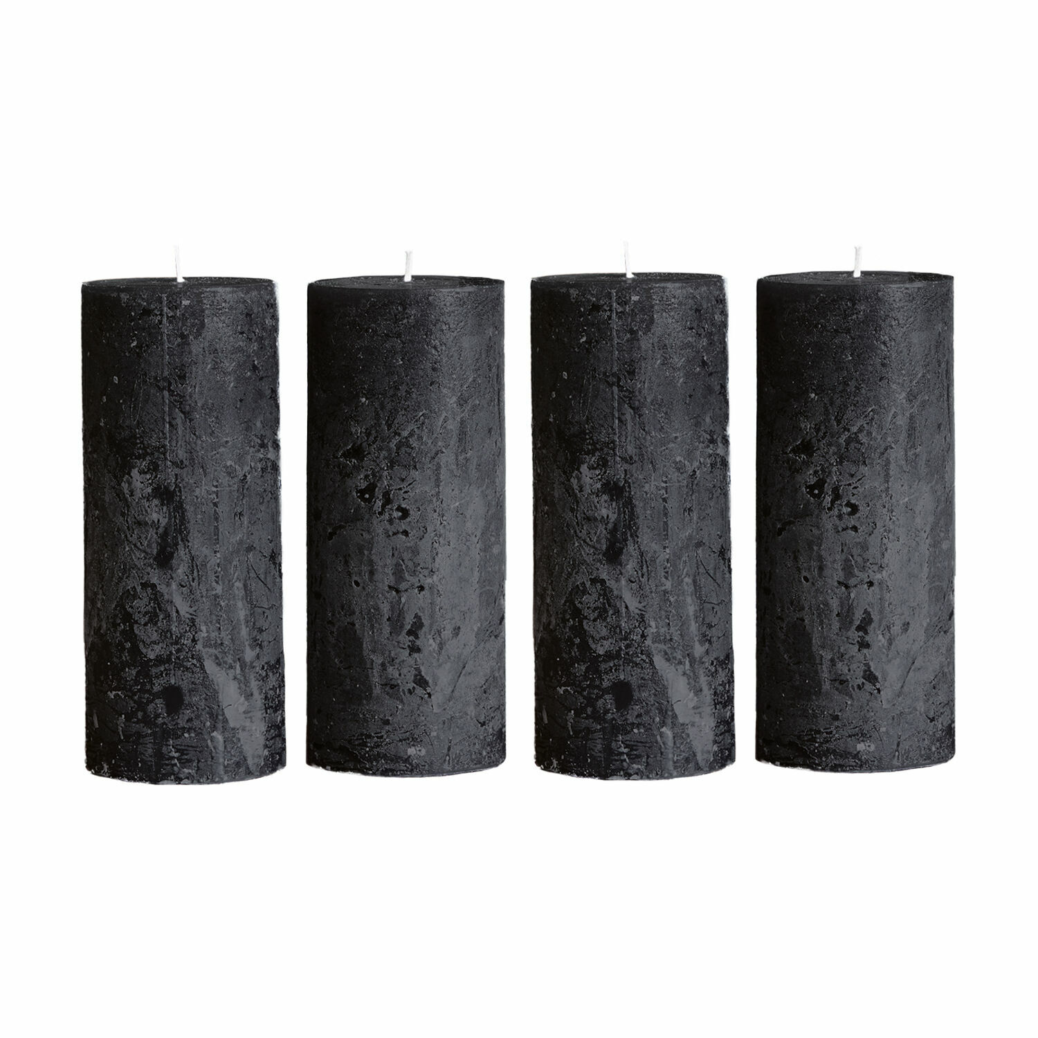 Lot de 4 bougies Homel Ensemble de quatre bougies cylindriques noires en cire texturée pour décoration intérieure