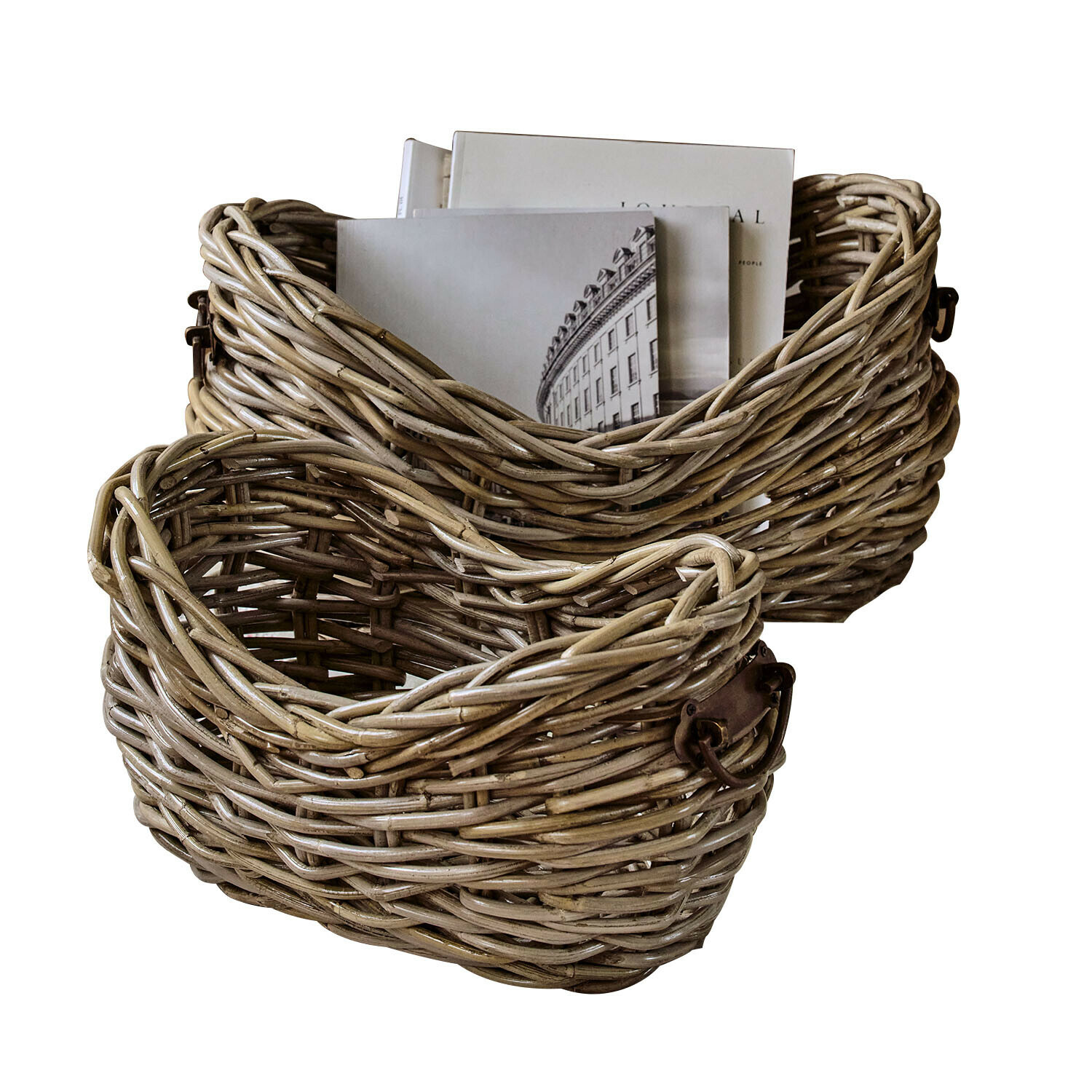 Set de 2 corbeilles Bellorie Ensemble de deux paniers en osier naturel pour ranger livres et objets décoratifs