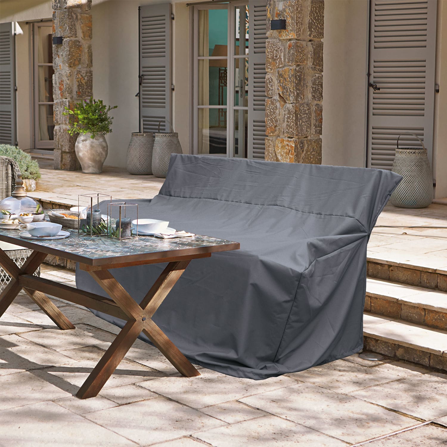 Housse Pascaline Housse de protection grise imperméable pour canapé d'extérieur contre les intempéries
