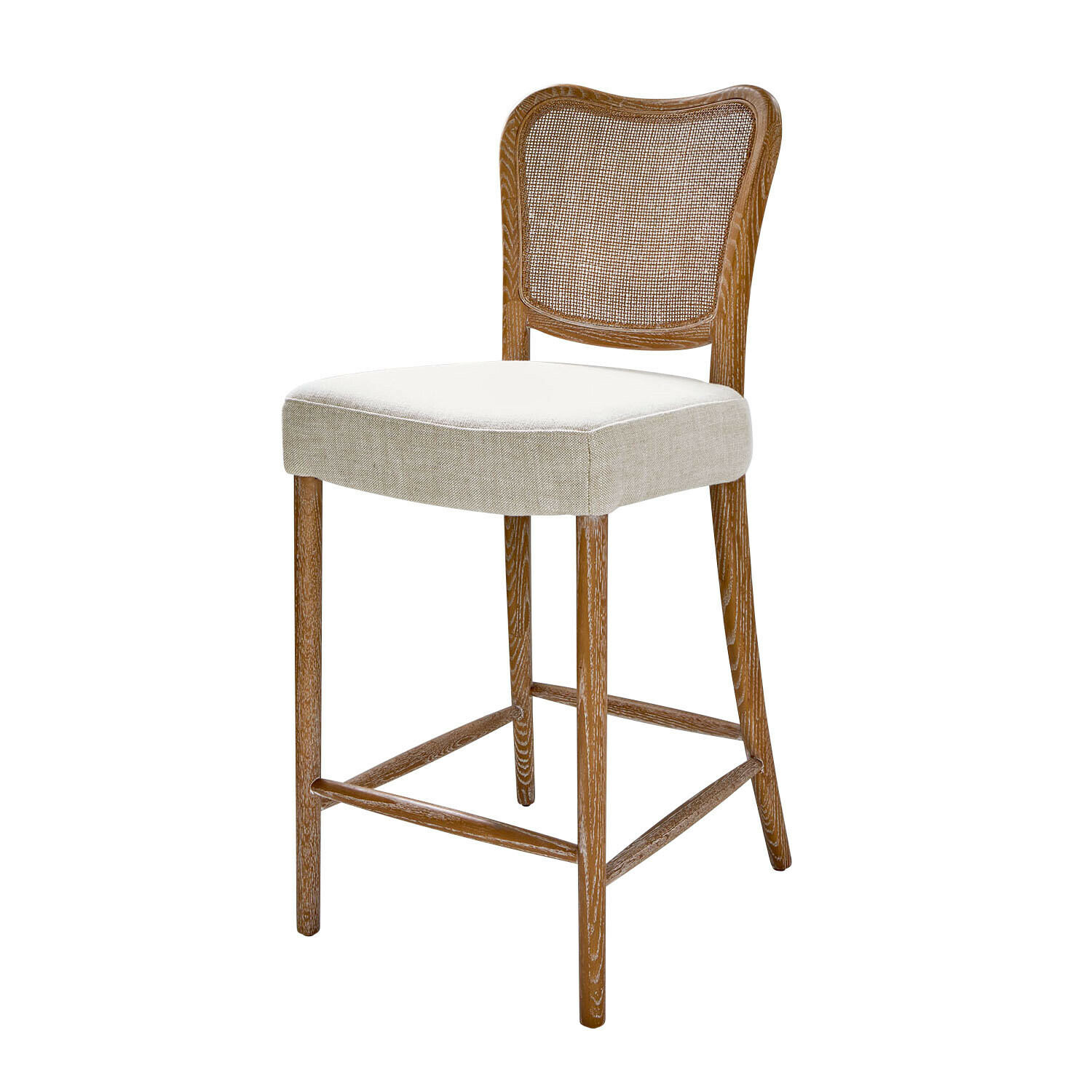 Tabouret de bar Frétancourt Chaise de bar en bois avec assise beige rembourrée et dossier en cannage tressé