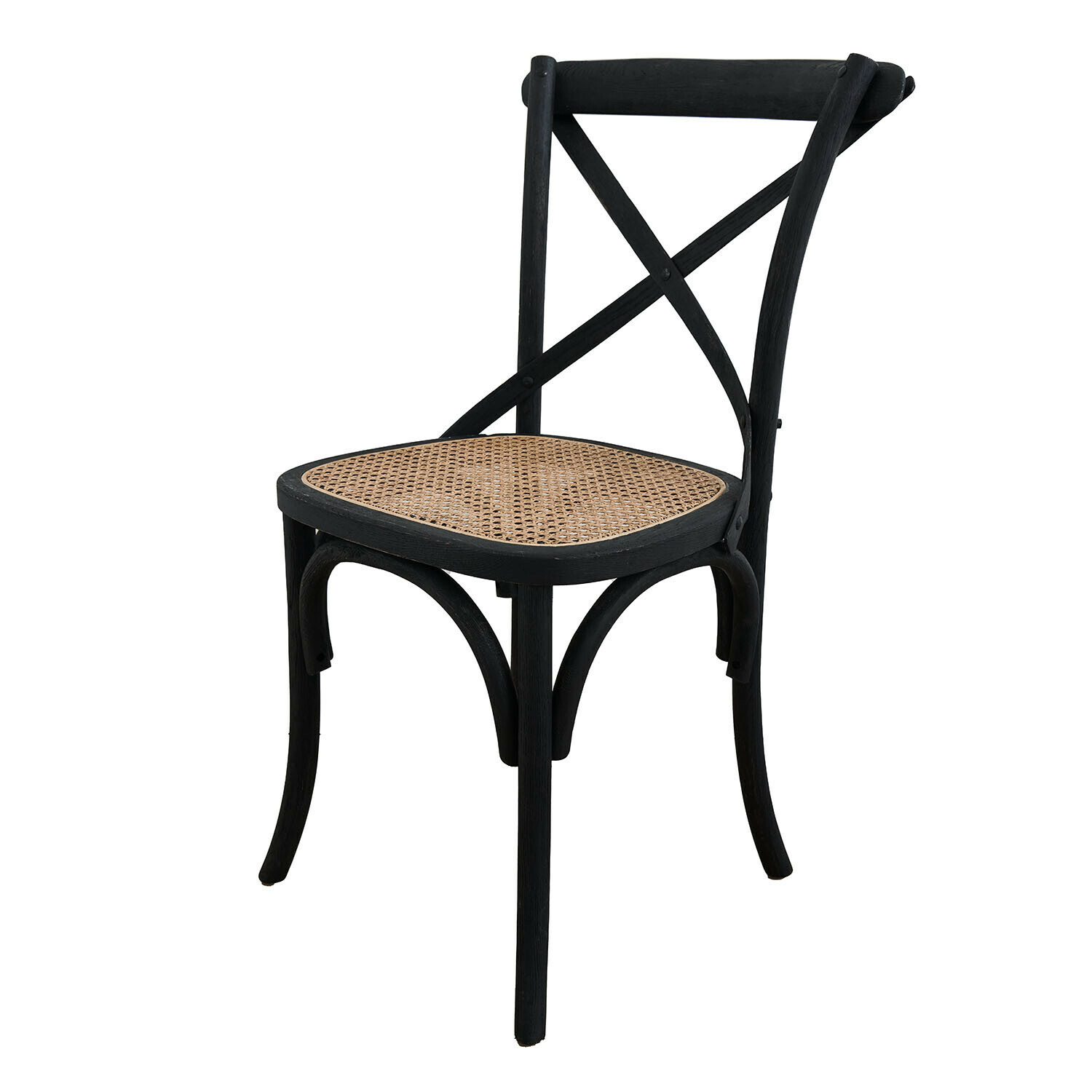 noir/marron Chaise Kary en bois noir avec assise en rotin marron, design vintage pour salle à manger