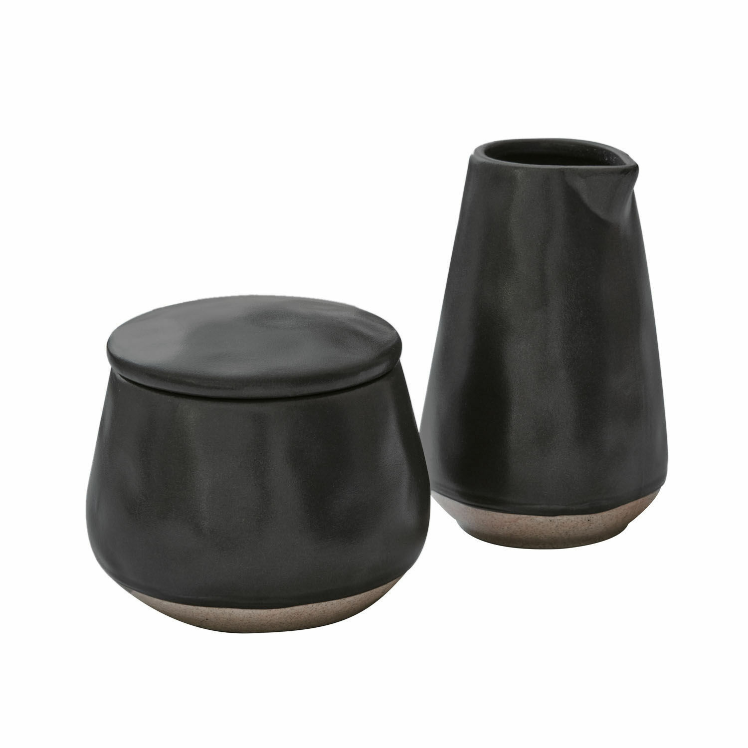 noir Sucrier et pot à lait en céramique noire avec base beige pour cuisine moderne