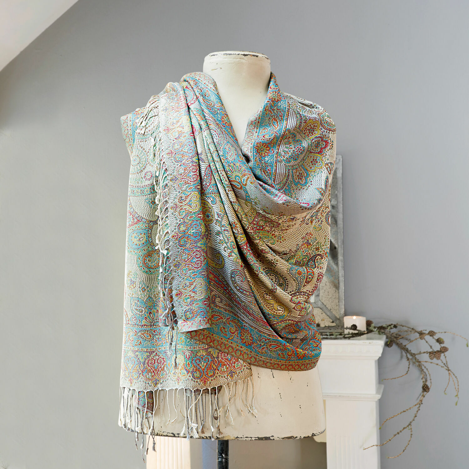 Étole Hillaby Écharpe colorée à motif paisley en tissu doux avec franges, accessoire mode élégant