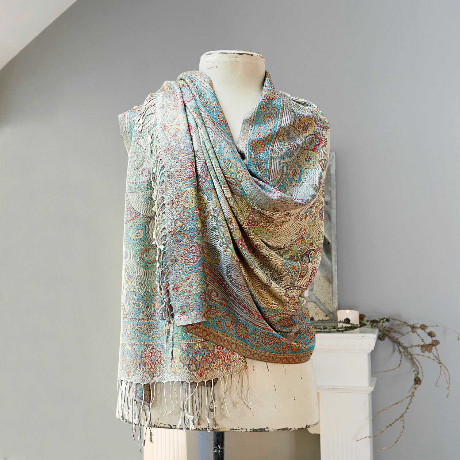 Étole Hillaby Écharpe colorée à motif paisley en tissu doux avec franges, accessoire mode élégant