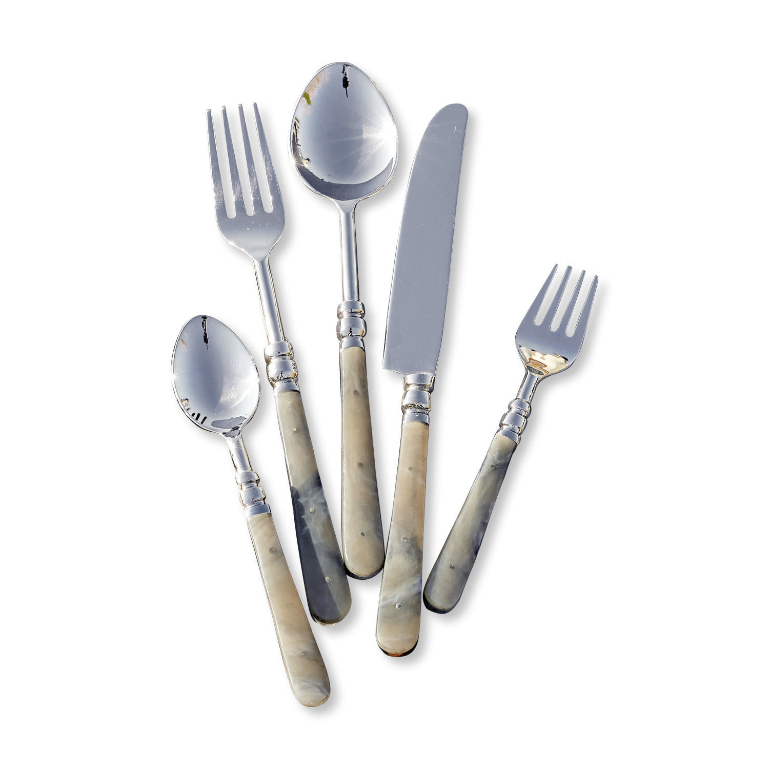 Lot de 5 couverts Kumar Ensemble de couverts avec manches en marbre et extrémités en acier inoxydable, design élégant