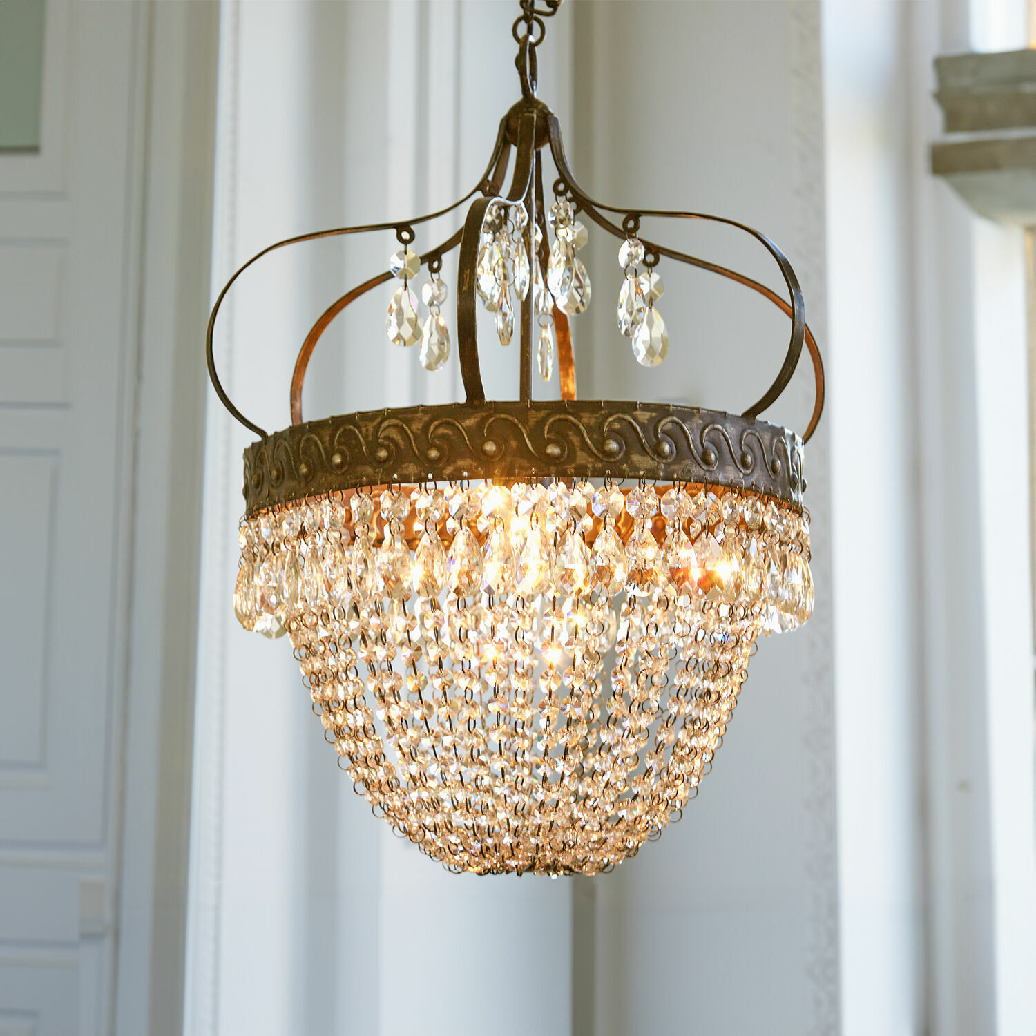 Lustre Margelieu Lustre suspendu avec pampilles en cristal et cadre en métal vintage pour salon élégant