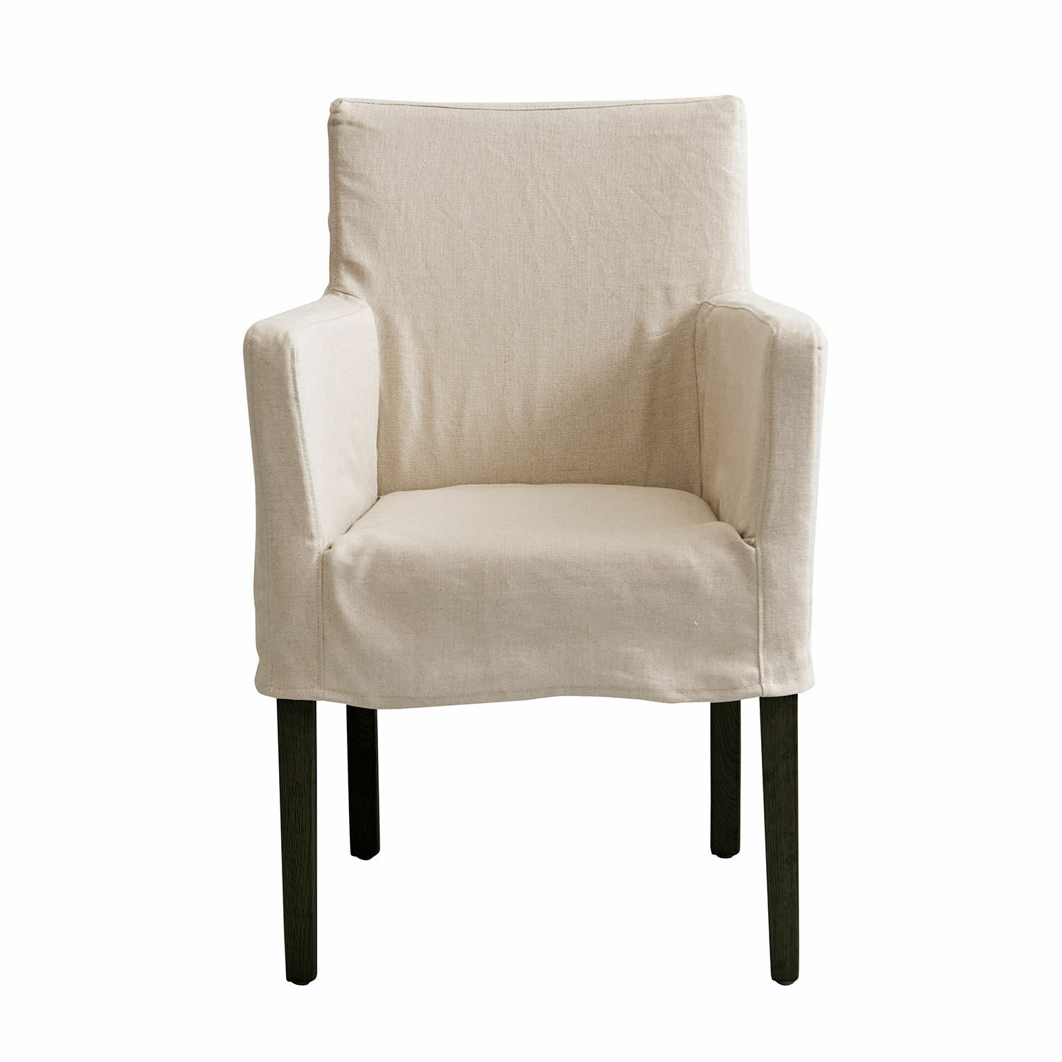 lin/noir Fauteuil Longhill en lin beige avec pieds noirs, siège confortable pour salon et salle à manger