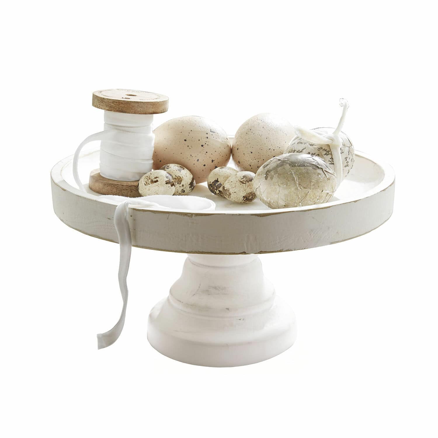 Présentoir Loissard Présentoir en bois blanc avec œufs décoratifs et bobine de ruban blanc pour décoration de Pâques