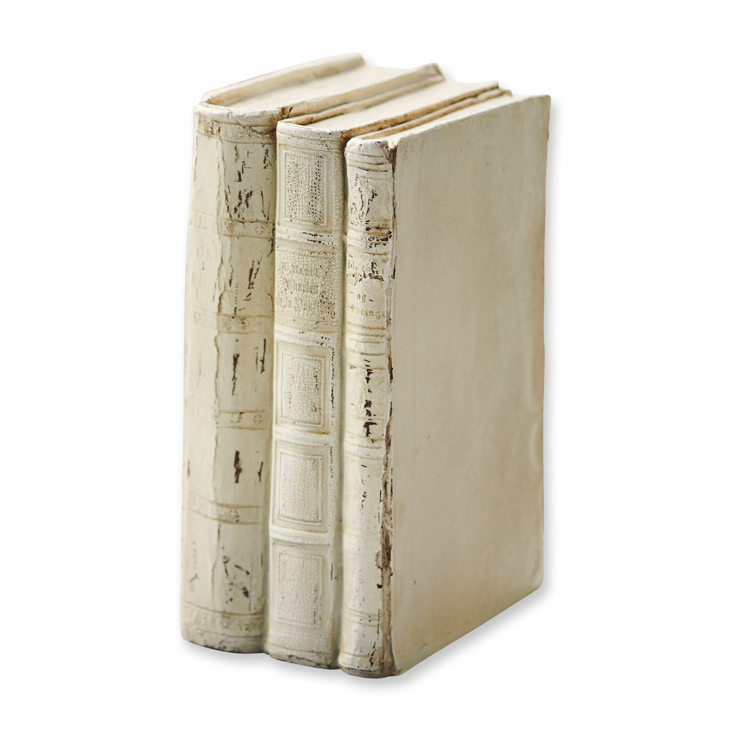 crème Trois livres décoratifs crème avec couverture vieillie sur fond blanc pour décoration intérieure