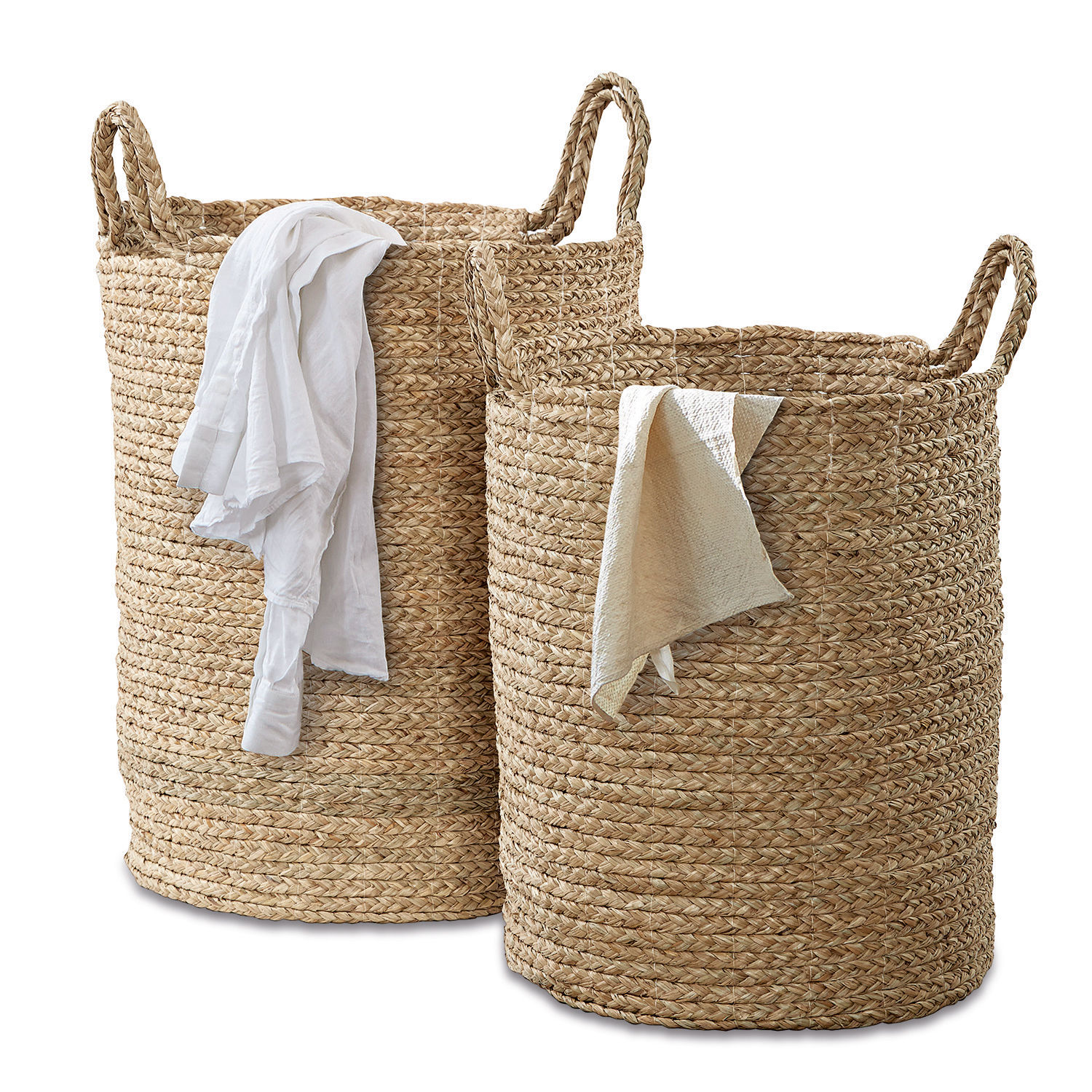 Lot de 2 paniers à linge Oakdale Ensemble de deux grands paniers en herbe marine tressée naturelle beige pour rangement pratique