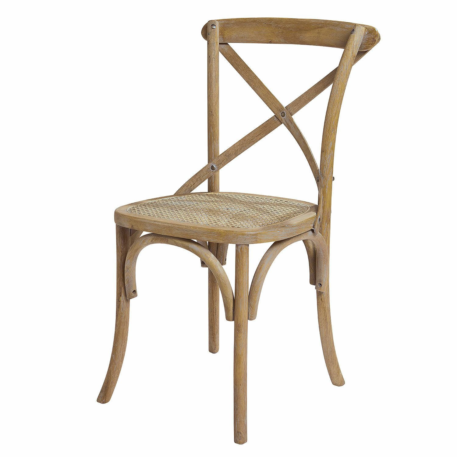 marron Chaise Kary en bois brun avec assise en osier tressé, style rustique pour salle à manger