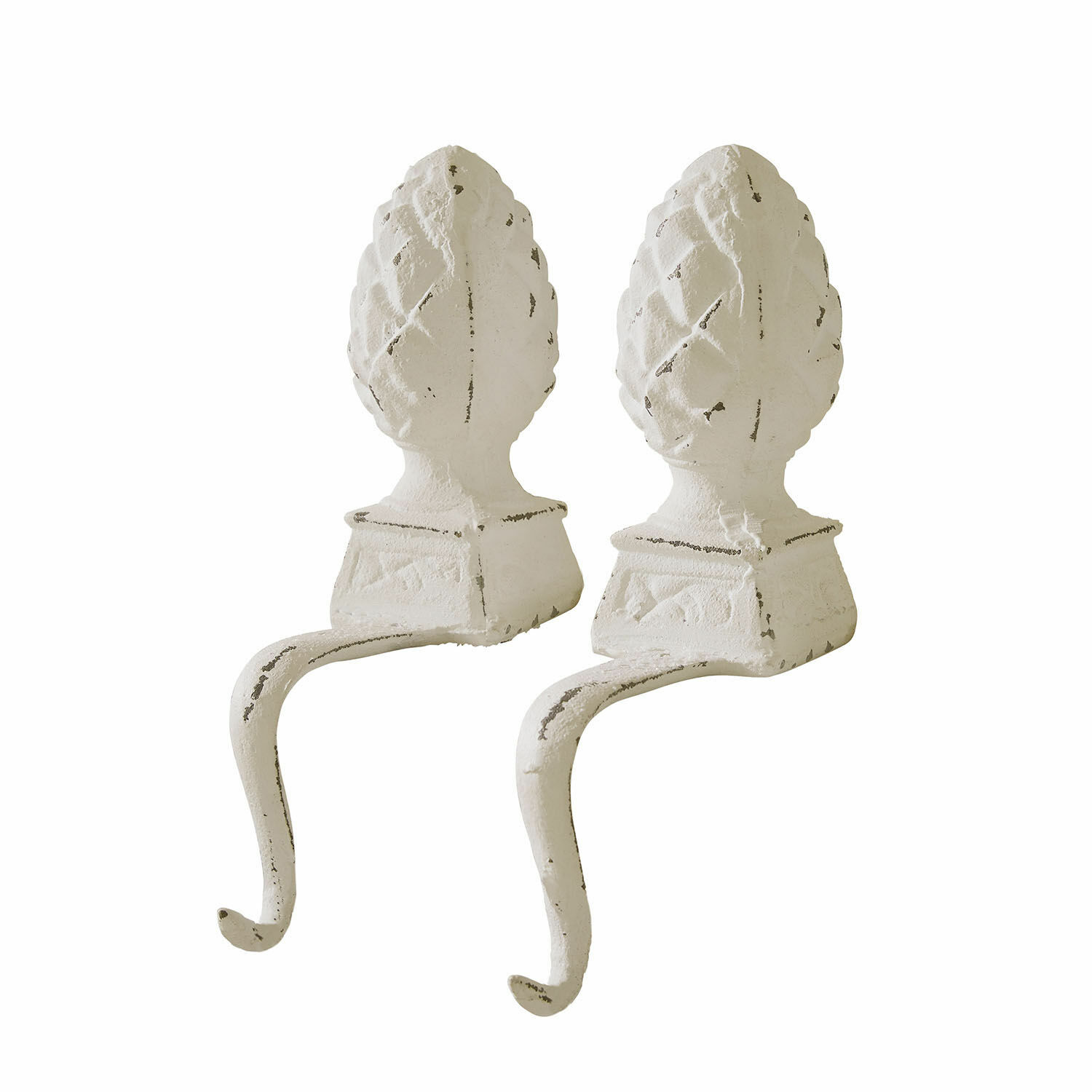 Lot de 2 crochets pomme de pin Lucielle Paire de crochets muraux en métal blanc avec motif pomme de pin pour décoration intérieure