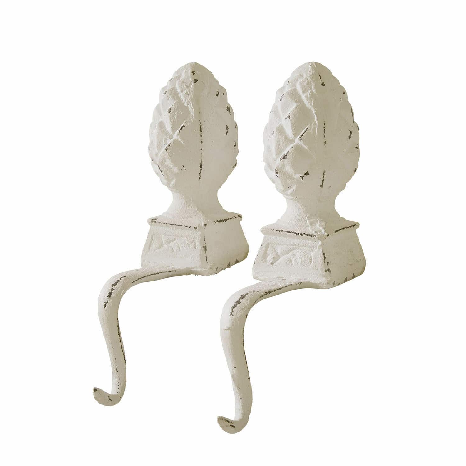 Lot de 2 crochets pomme de pin Lucielle Paire de crochets muraux en métal blanc avec motif pomme de pin pour décoration intérieure