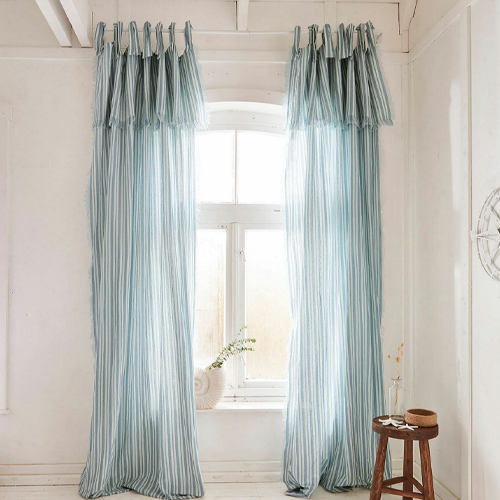 Rideaux longs à rayures bleu clair et blanc en tissu léger pour décoration de fenêtre élégante