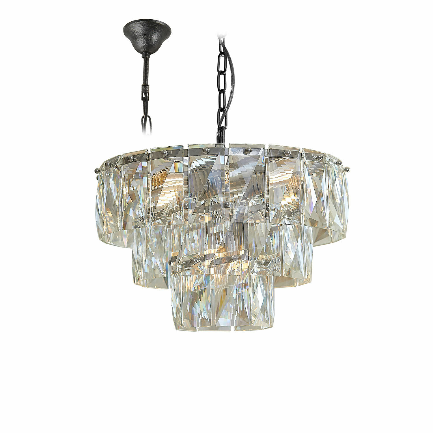 Lustre Crystalford Suspension en verre transparent et métal noir, luminaire moderne pour intérieur élégant