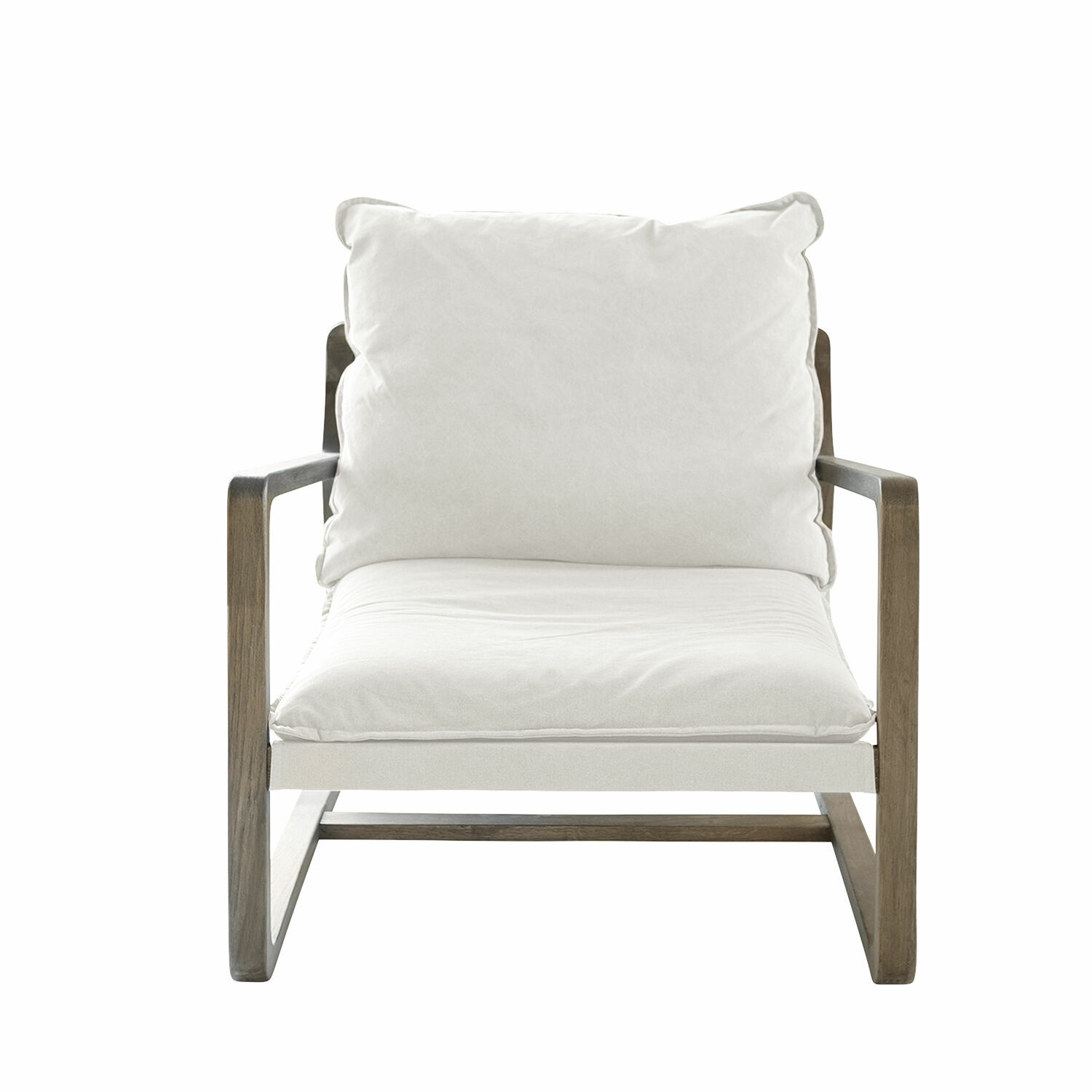 crème/marron Fauteuil Jowna en tissu crème avec cadre en bois brun, siège confortable pour salon