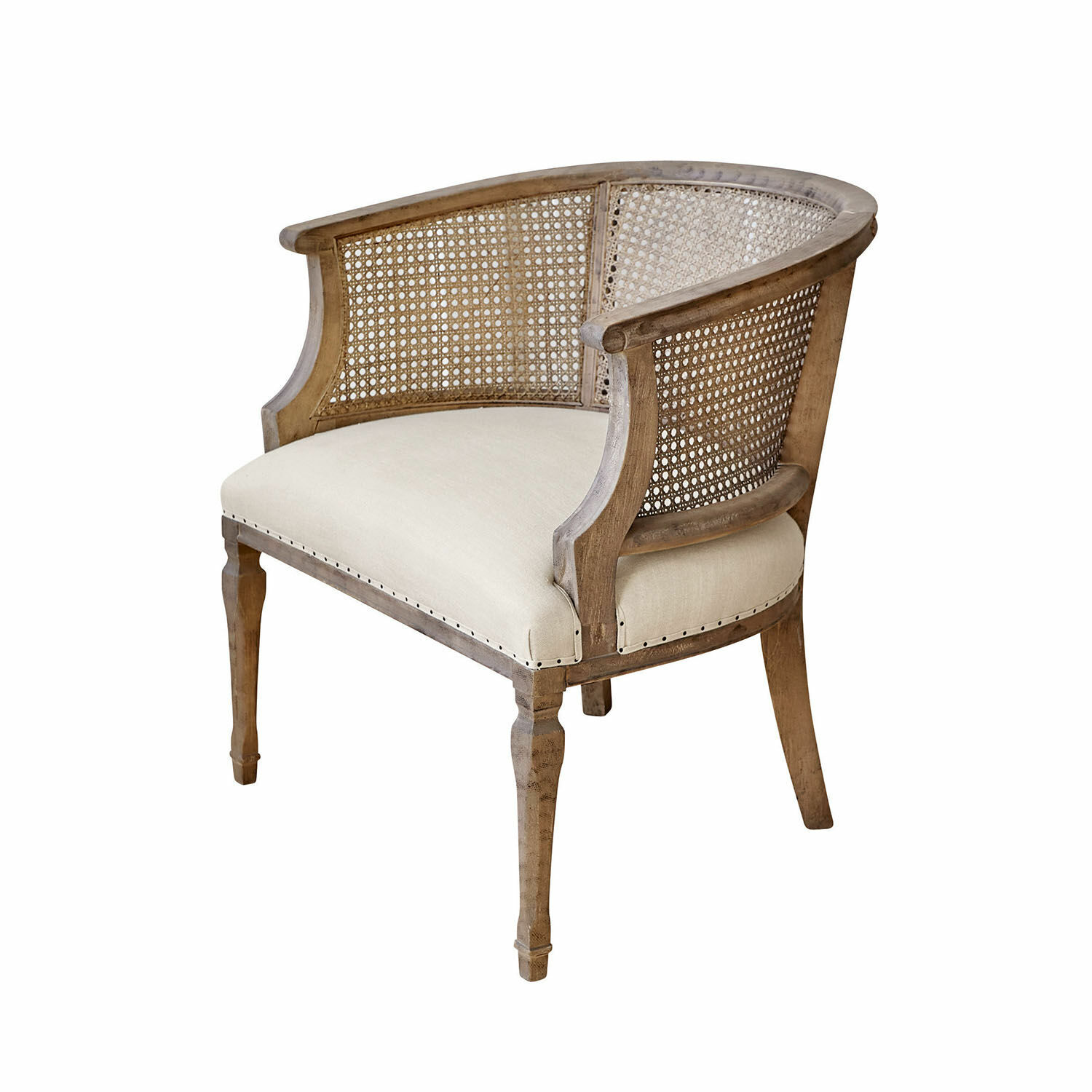 Chaise Curbigny Fauteuil en bois et rotin naturel avec assise rembourrée crème pour salon élégant