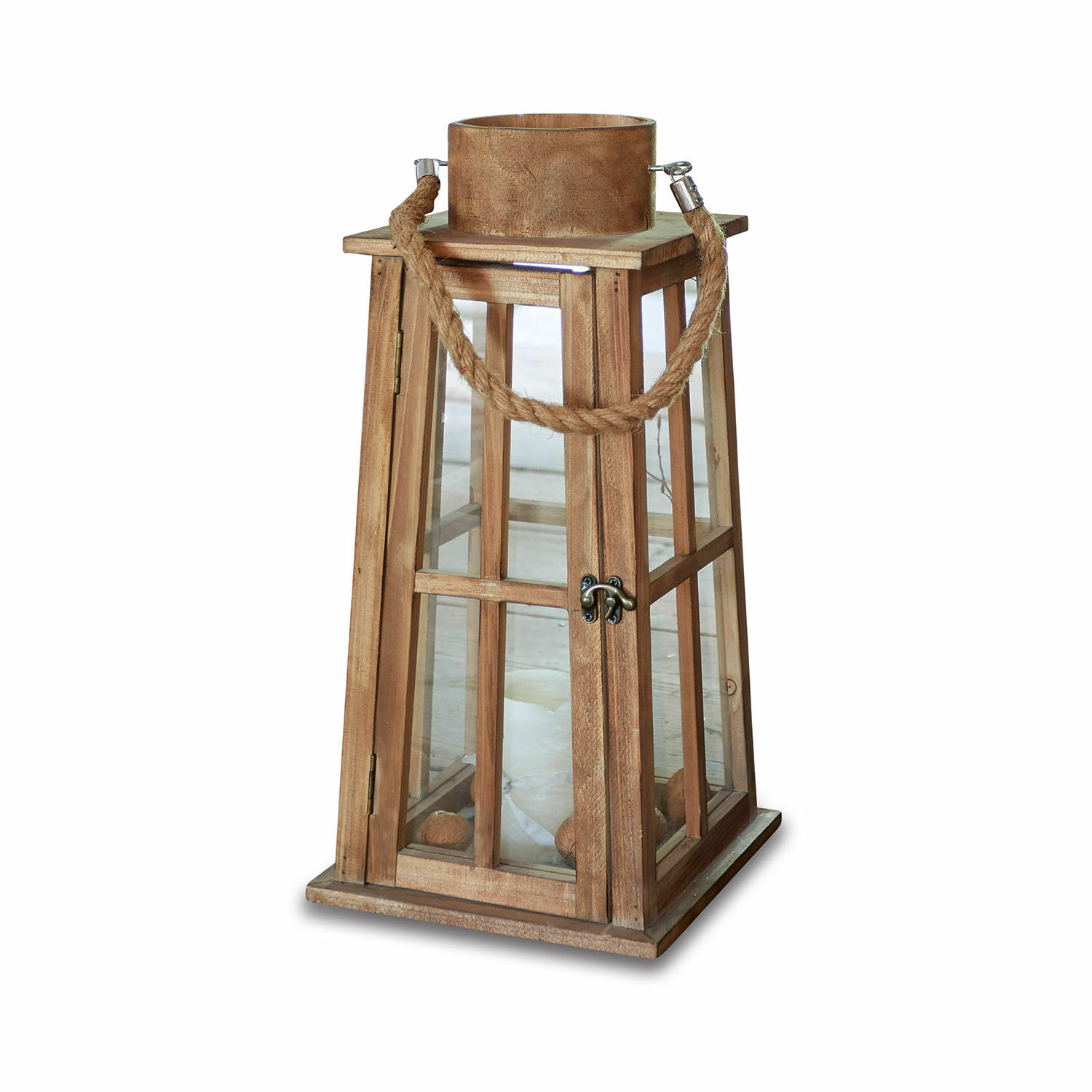 Lanterne Illtra Lanterne en bois avec verre transparent et poignée en corde, décoration intérieure et extérieure