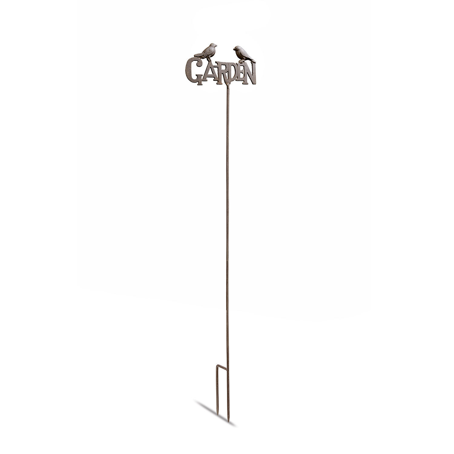 Pique décorative de jardin Girra Tuteur de jardin en métal brun avec inscription GARDEN et deux oiseaux décoratifs
