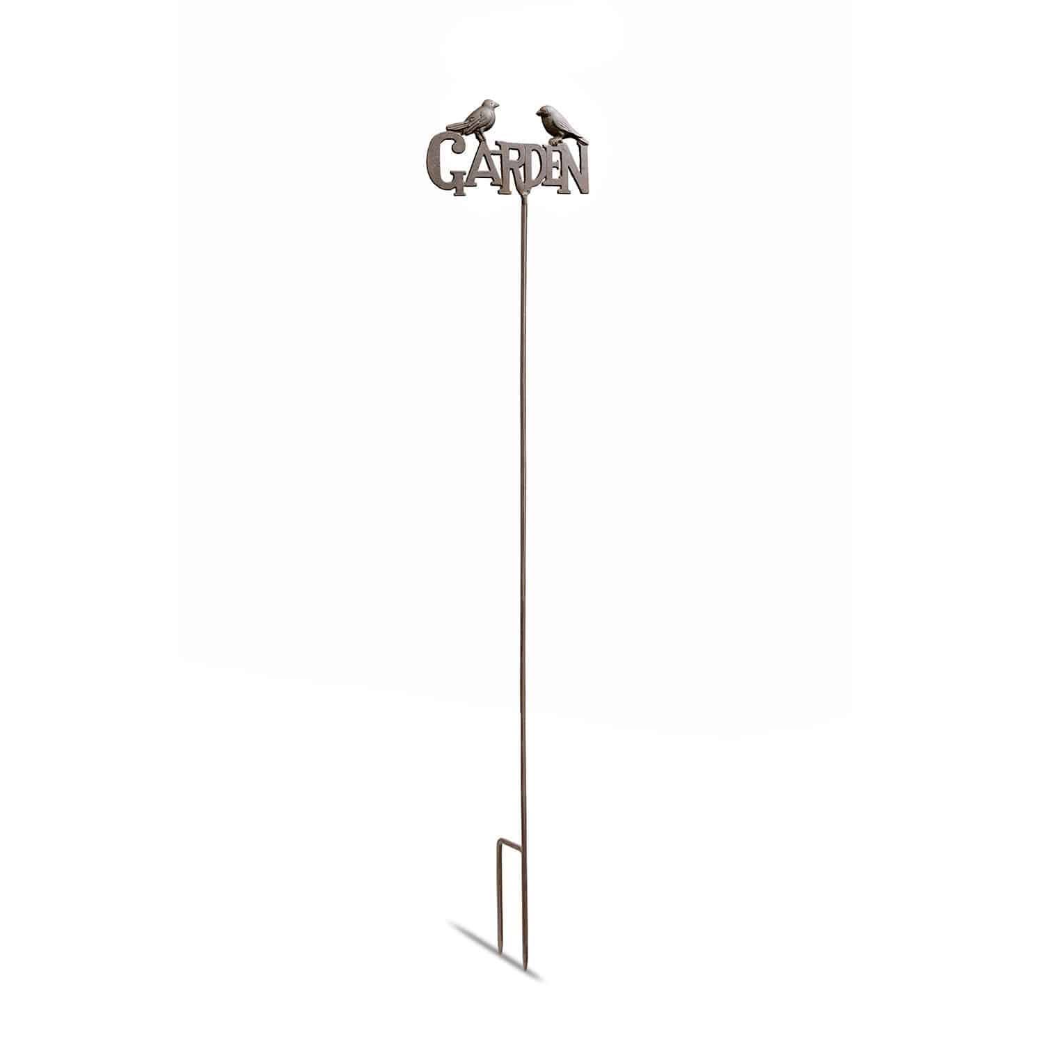 Pique décorative de jardin Girra Tuteur de jardin en métal brun avec inscription GARDEN et deux oiseaux décoratifs