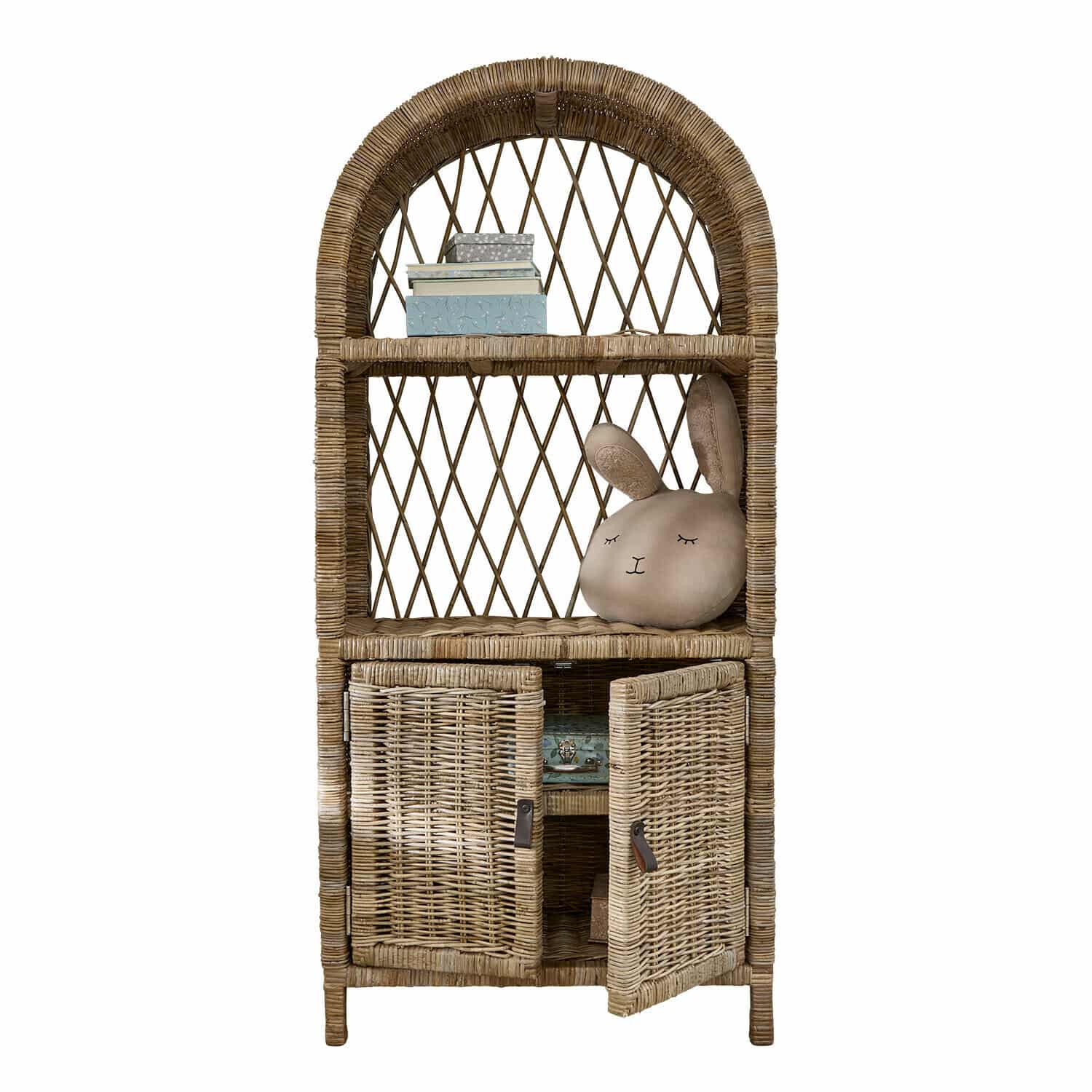Armoire Brierdale Étagère en rotin naturel avec décorations et portes battantes pour rangement pratique