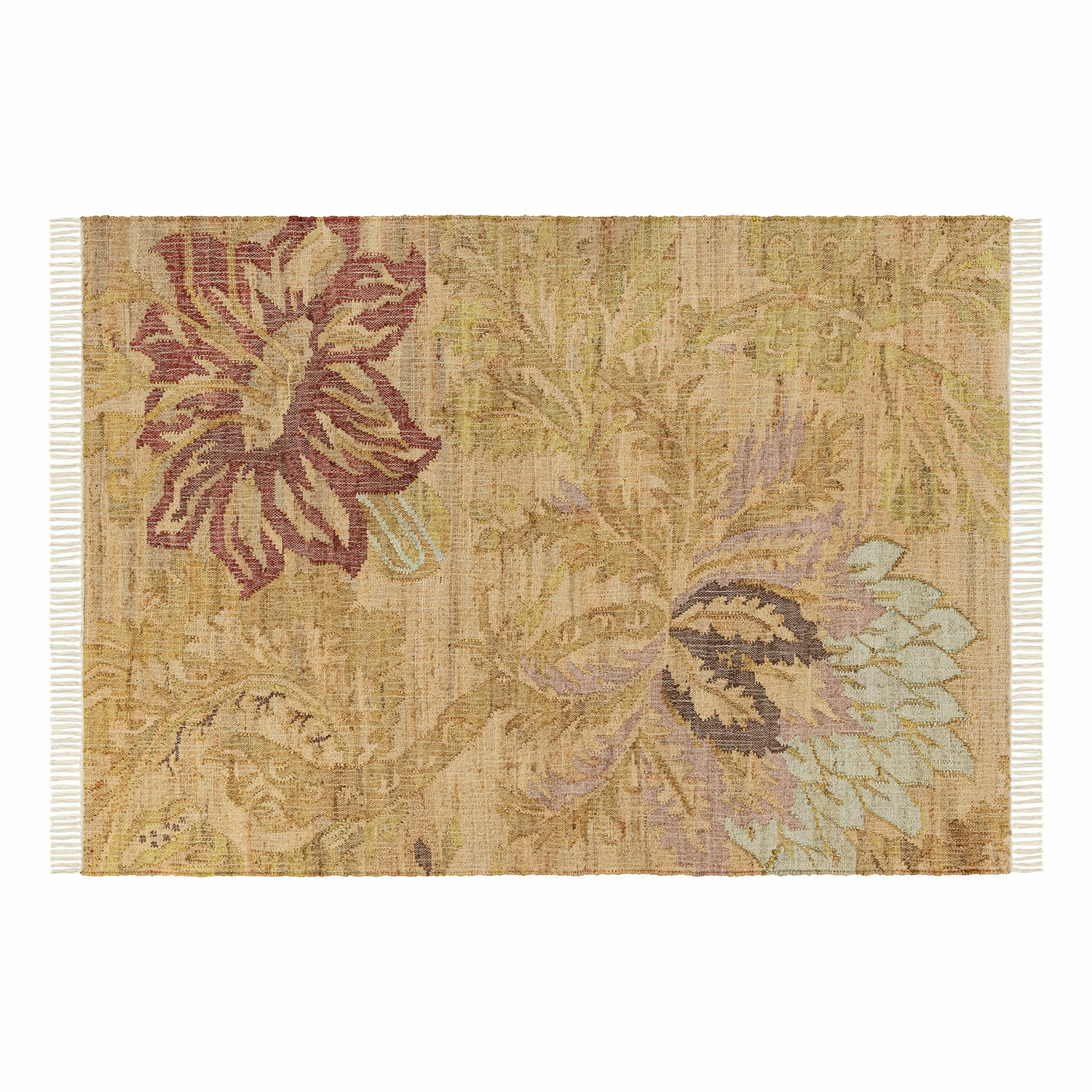 Tapis Willeque Tapis en matériau naturel avec motif floral dans des tons chauds beige et rouge bordeaux