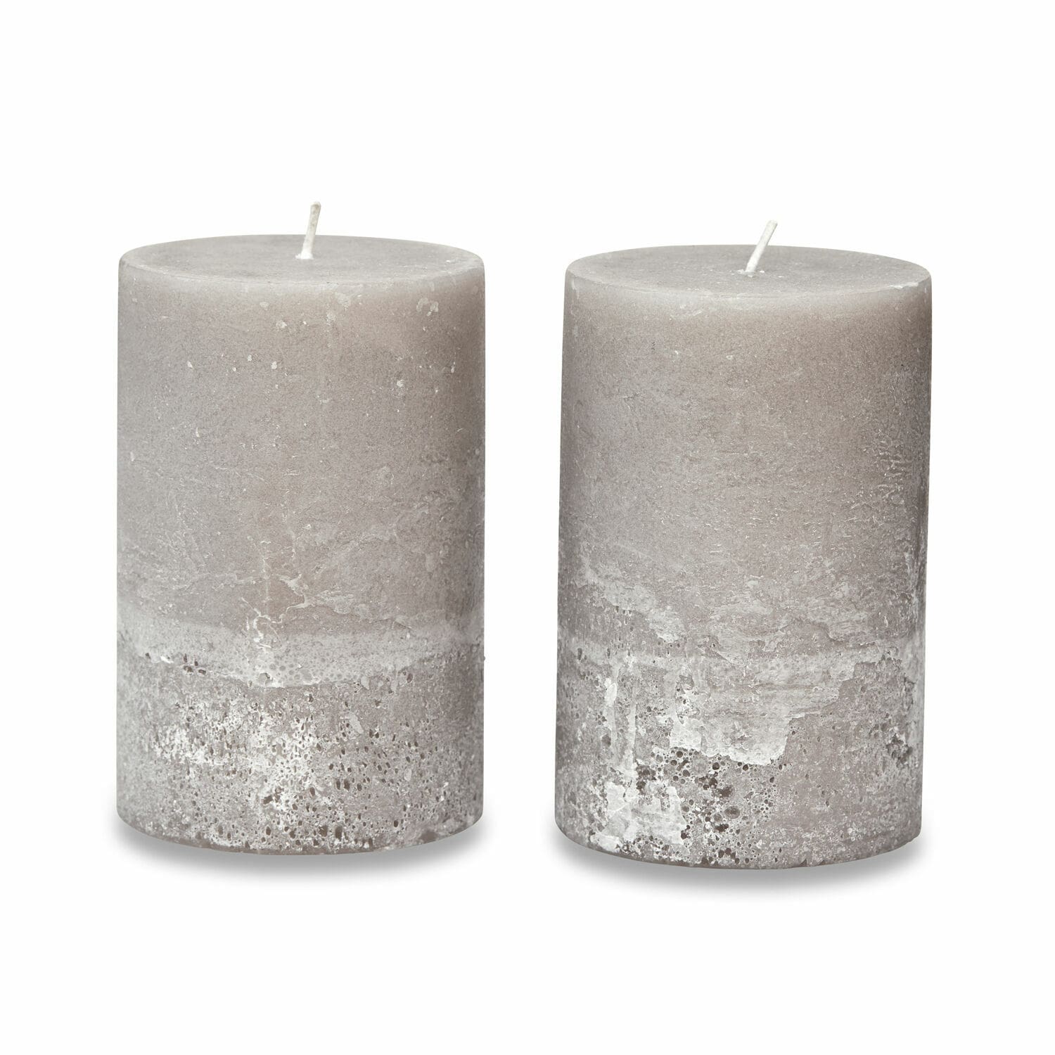 Lot de 2 bougies Oviedo Deux bougies grises avec texture béton, décoration intérieure élégante, bougies décoratives