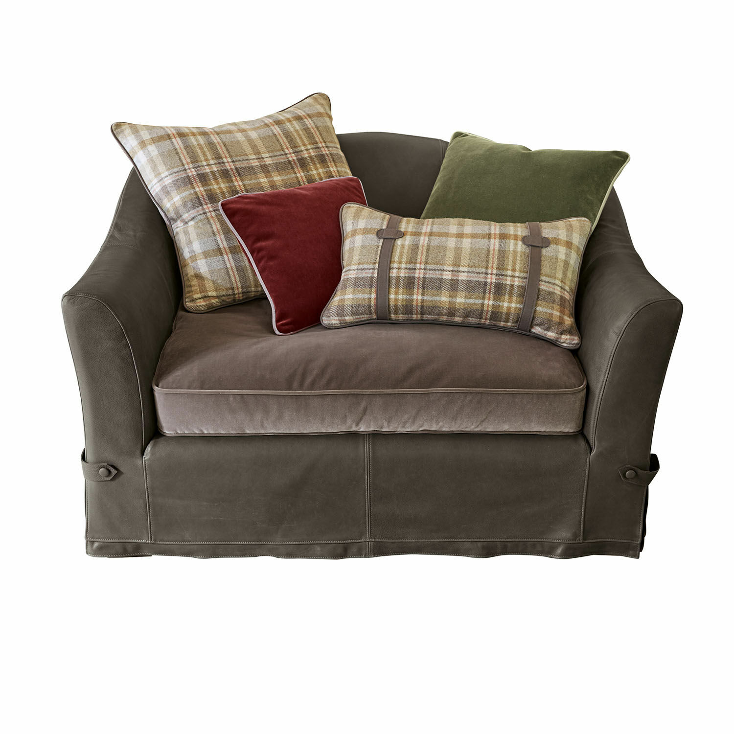 gris Fauteuil gris Halton en tissu doux avec coussins à carreaux et assise en velours confortable