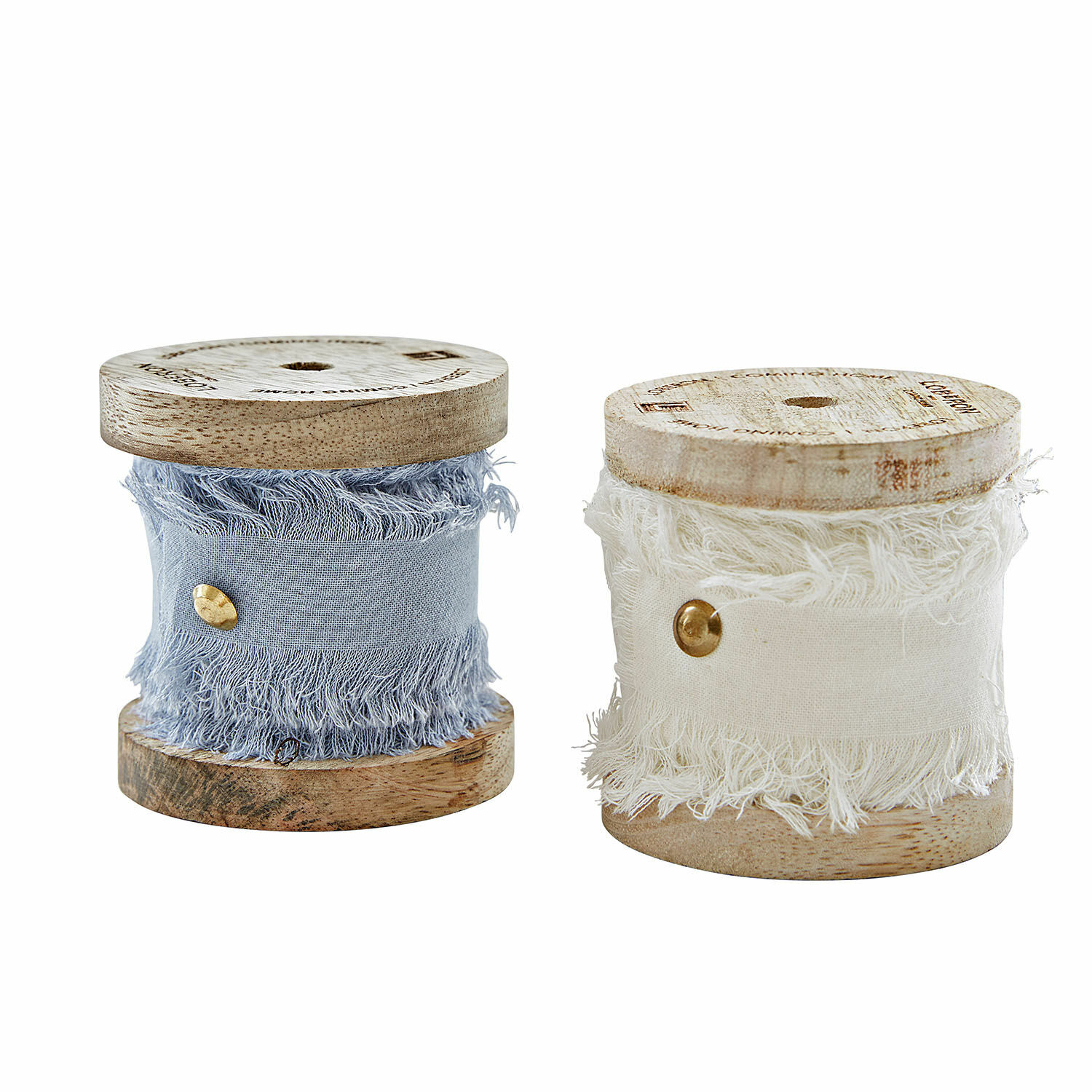 bleu/crème Lot de deux rubans décoratifs Valethor en coton bleu et crème sur bobines en bois naturel