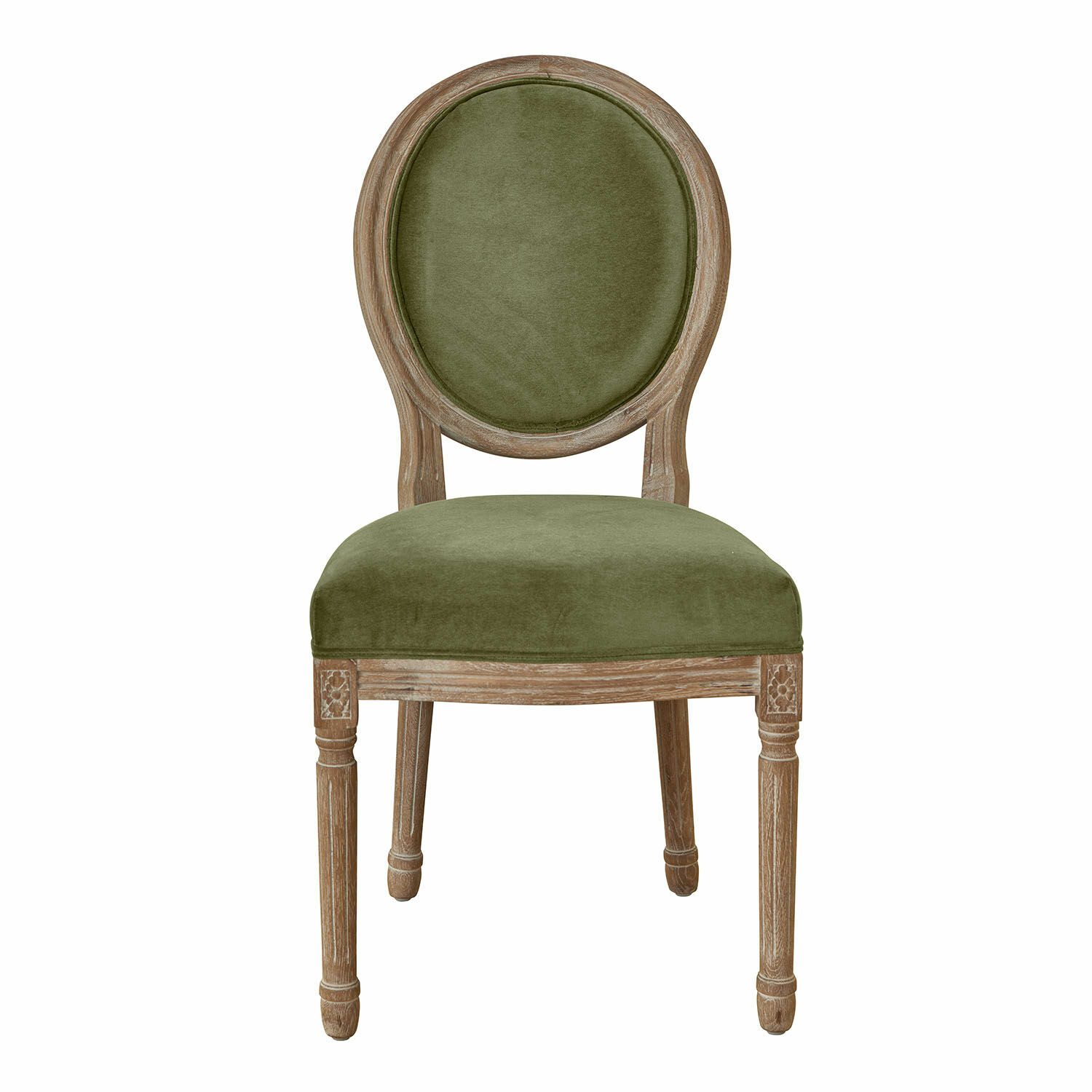 Chaise Alviano avec assise en velours vert et cadre en bois au style vintage