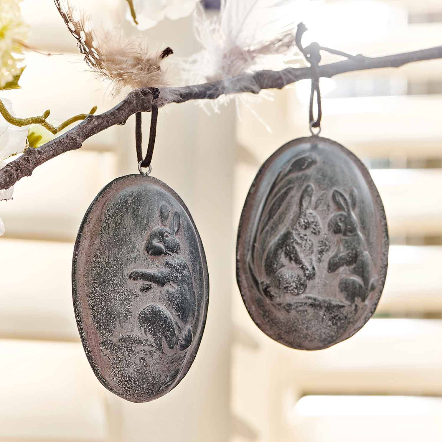 Décorations suspendues en métal gris avec motifs de lapins pour décoration intérieure de Pâques