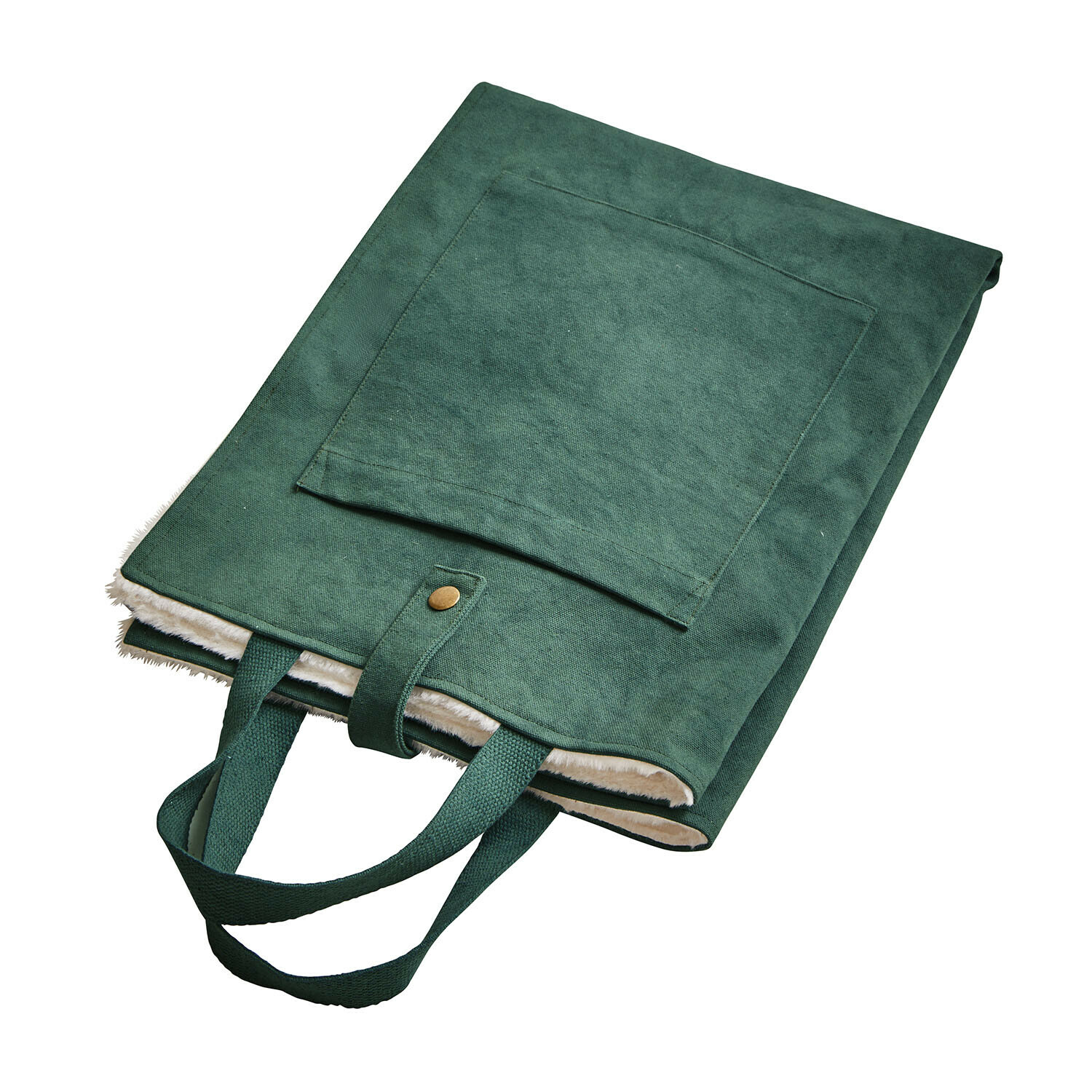 Tapis pour animaux Felliro Sac vert en tissu avec poignées et intérieur doux blanc, sac pratique pour courses ou rangement