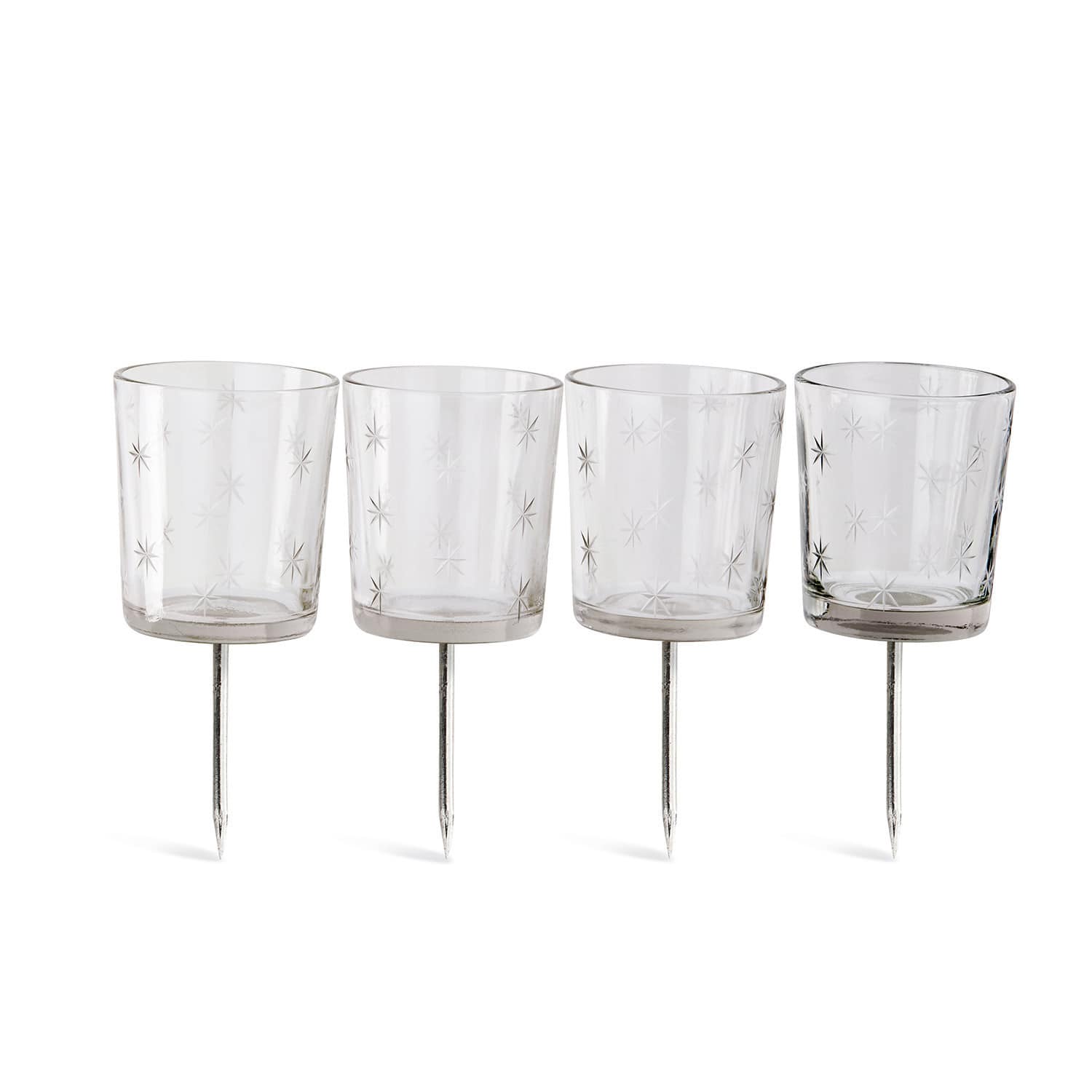 Lot de 4 photophores à planter Fenella Ensemble de 4 photophores en verre avec piques métalliques et motif d'étoiles pour décoration extérieure
