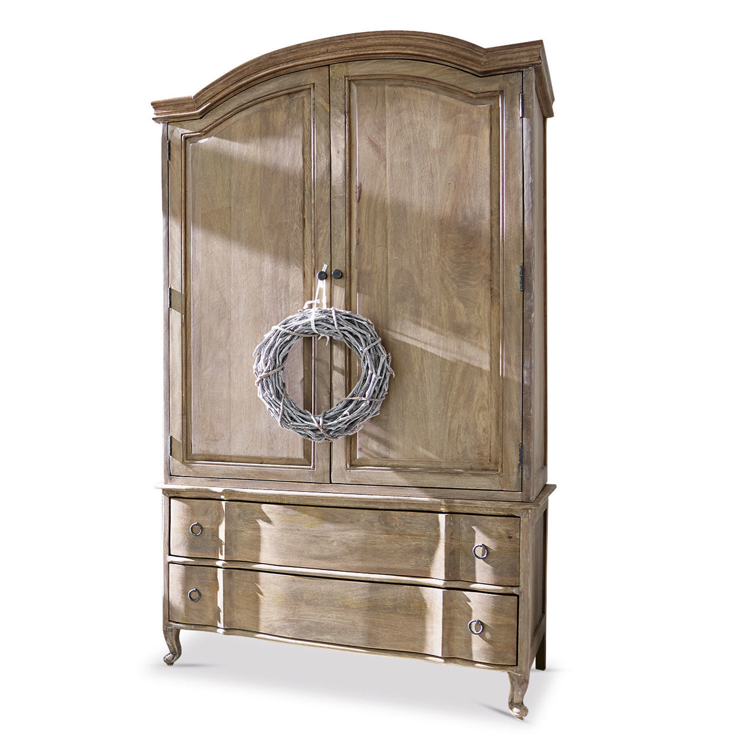 Armoire Richert Armoire en bois naturel avec deux portes et deux tiroirs, rangement pratique pour la maison
