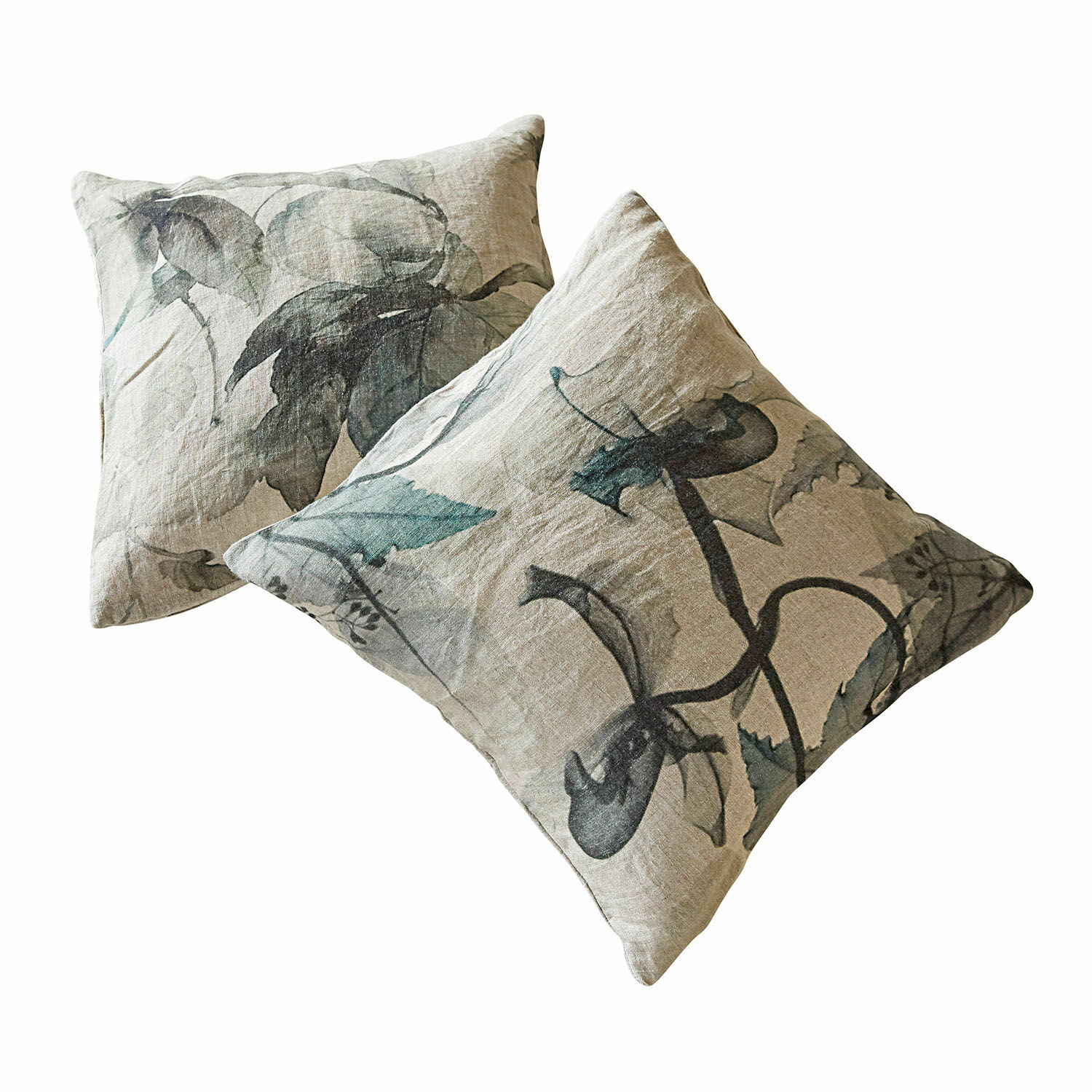 Lot de 2 housses de coussins Forsyth Lot de deux coussins décoratifs en lin beige avec motif de feuilles pour salon cosy
