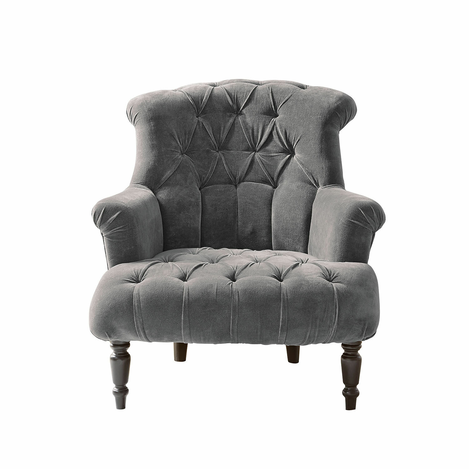 gris Fauteuil Parranquet gris en tissu doux avec dossier capitonné et pieds en bois foncé
