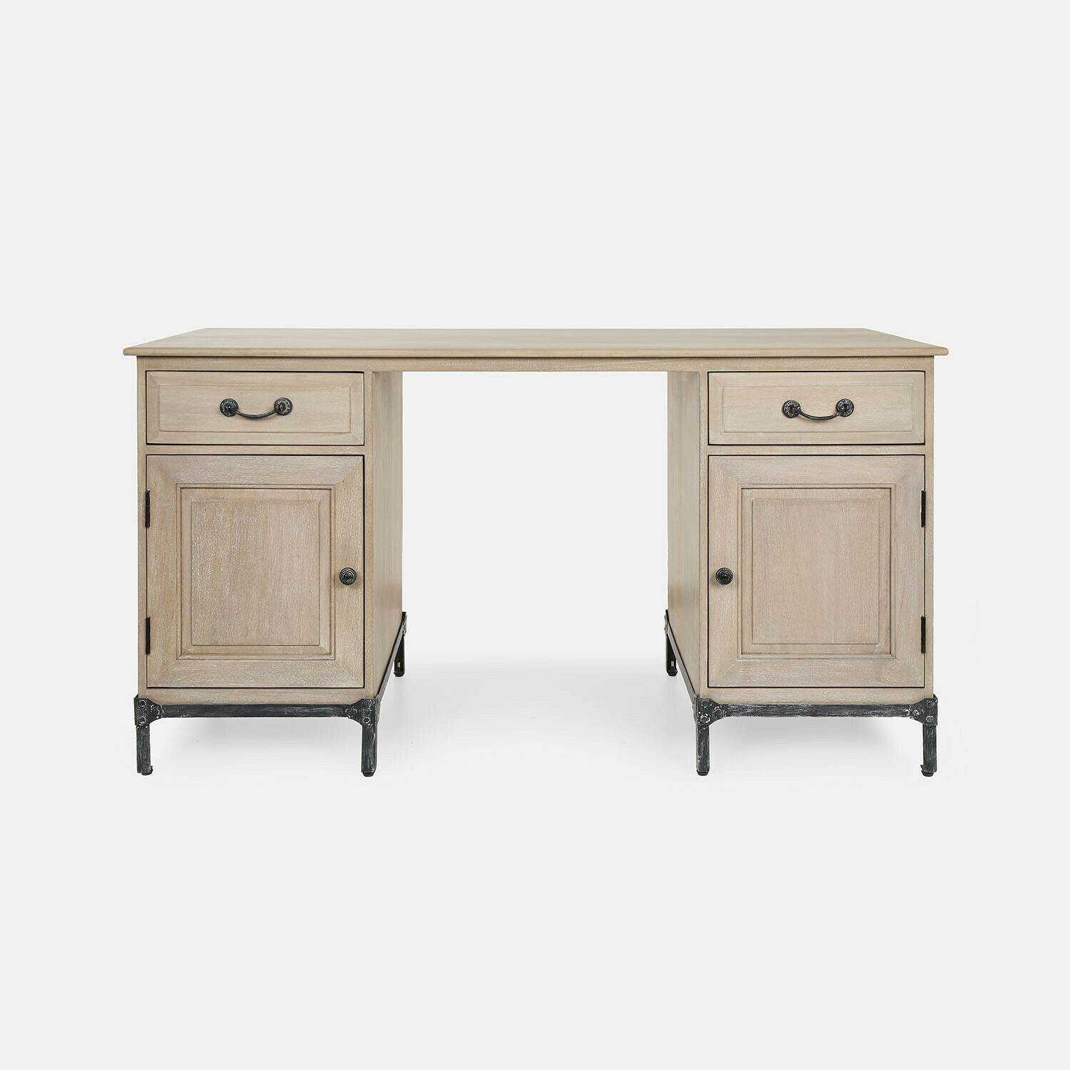 Bureau Aldrics Bureau en bois clair avec tiroirs et pieds en métal, meuble classique pour bureau ou maison