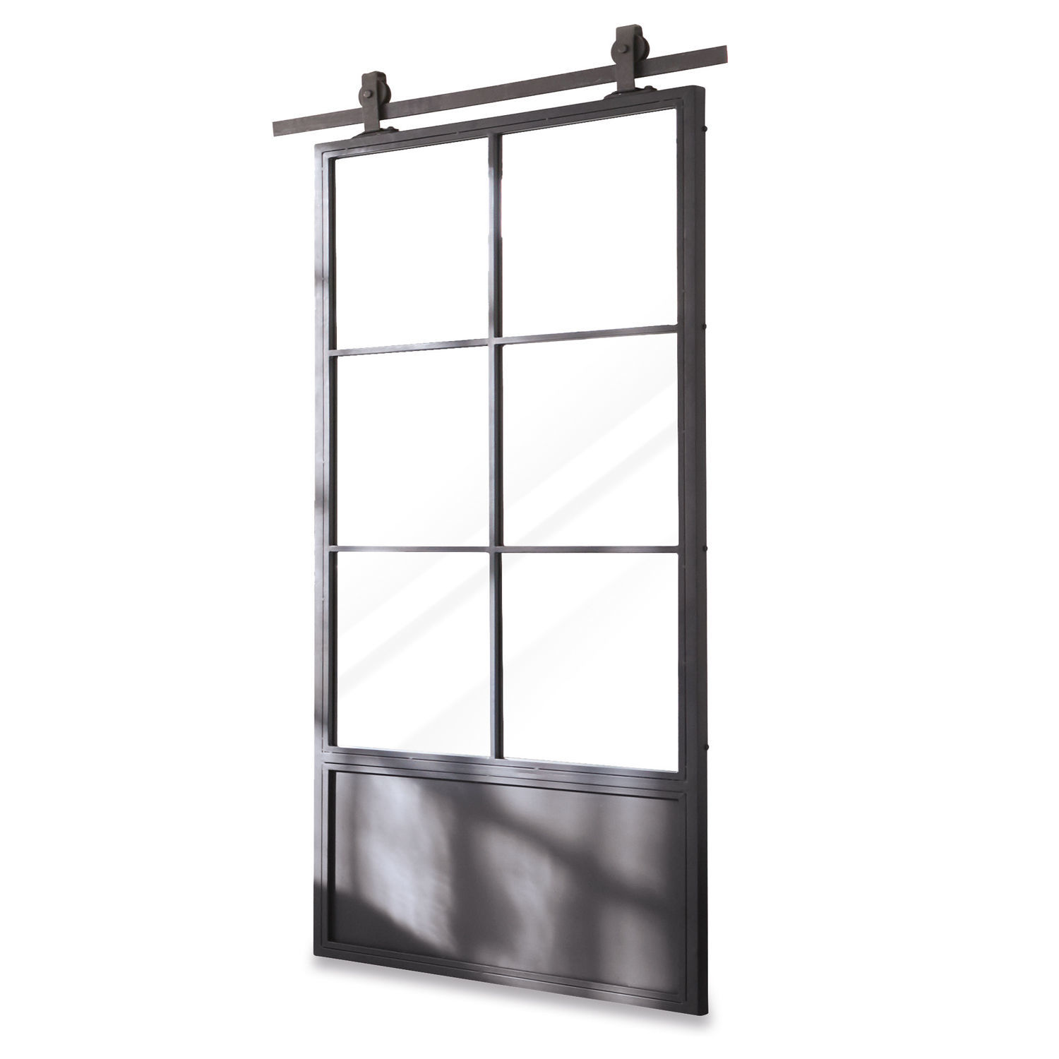 Porte coulissante Bonnaire Porte coulissante loft en métal noir et verre, design industriel pour intérieur moderne