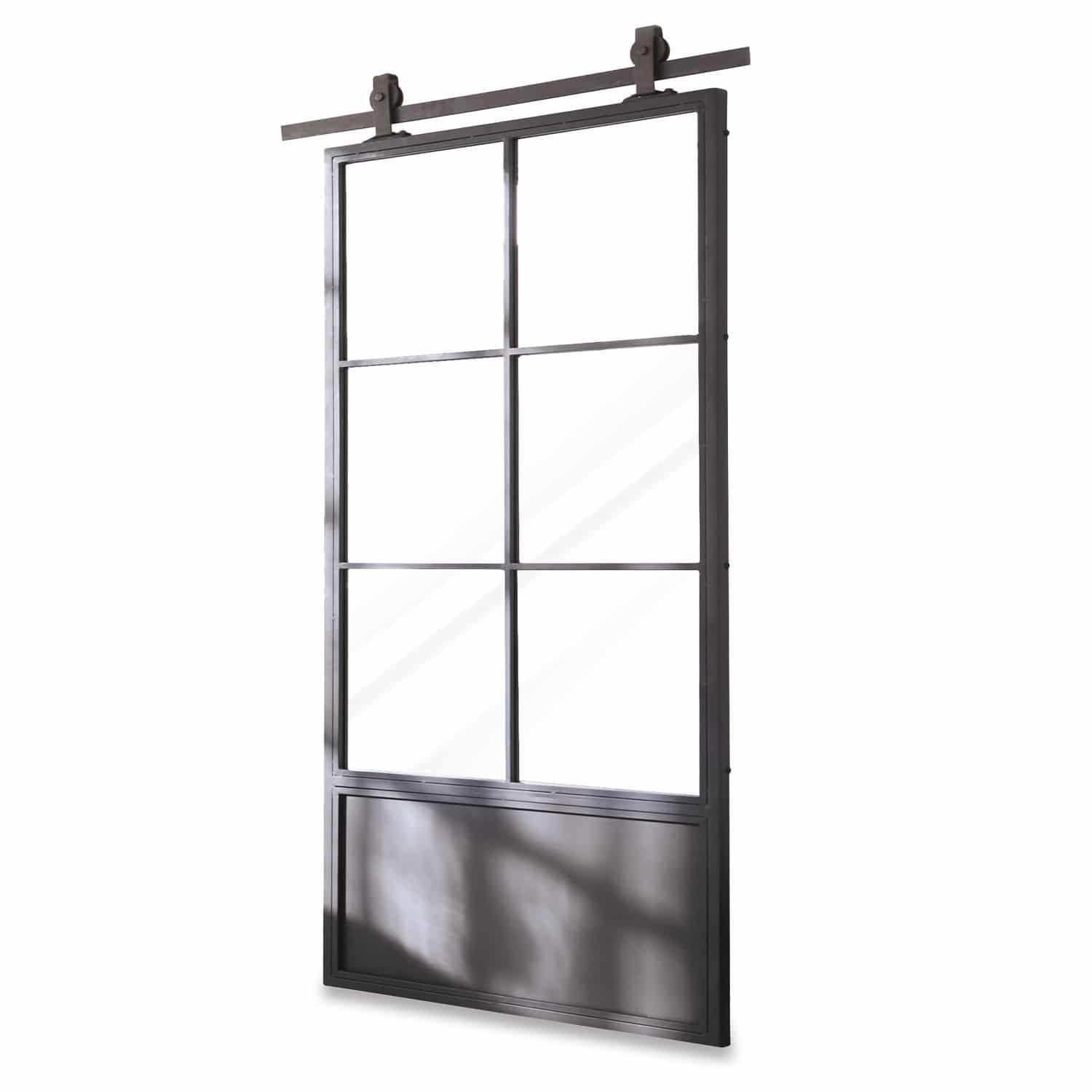Porte coulissante Bonnaire Porte coulissante loft en métal noir et verre, design industriel pour intérieur moderne