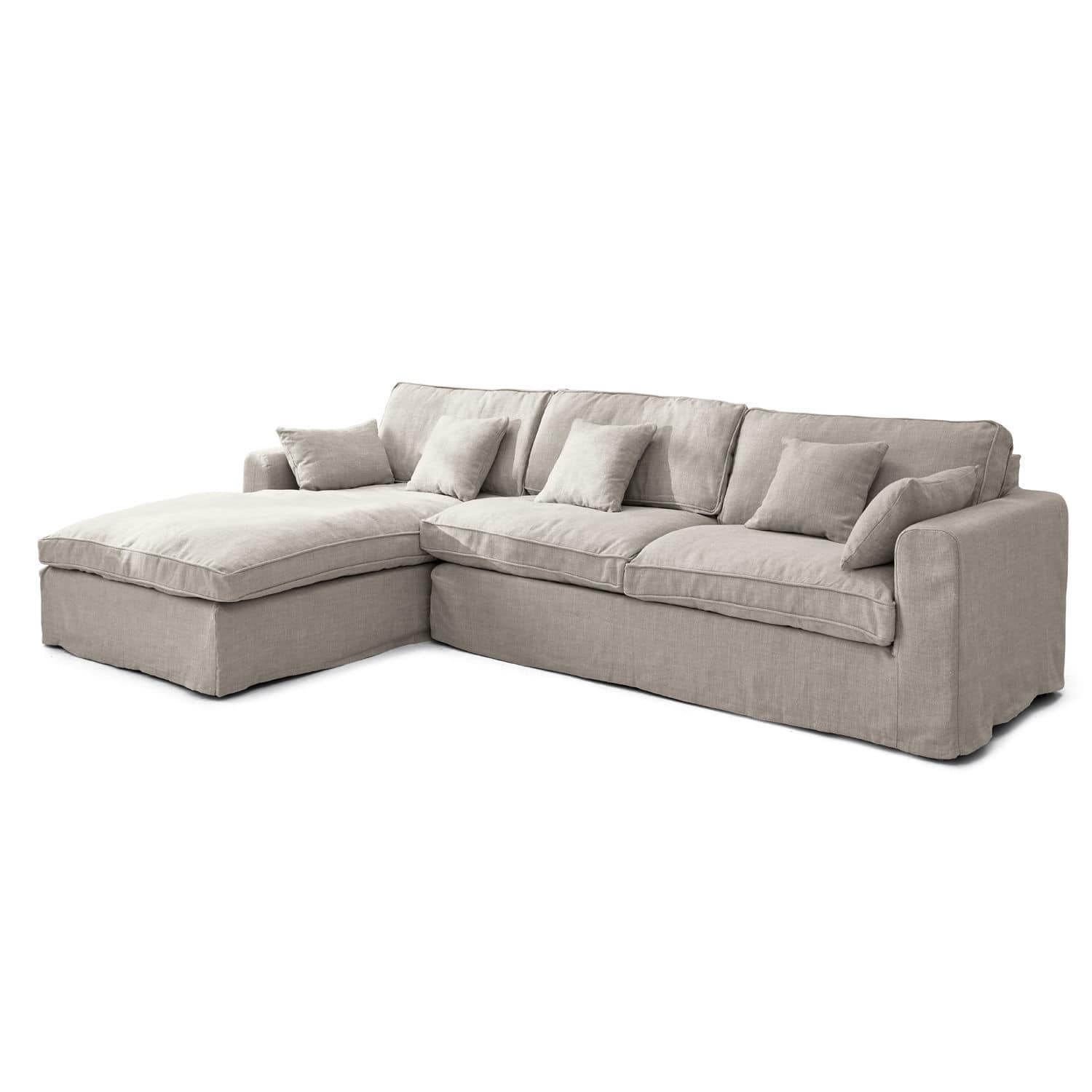 Canapé Seaford Canapé d'angle beige en tissu avec coussins moelleux pour salon confortable